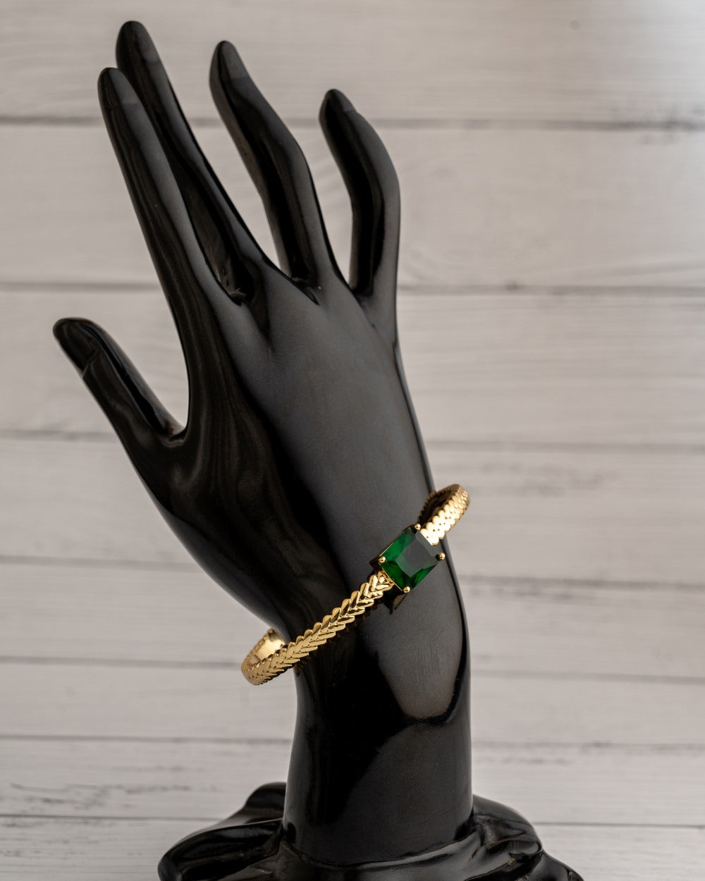 Open Bangle Green Rectangular Stone
