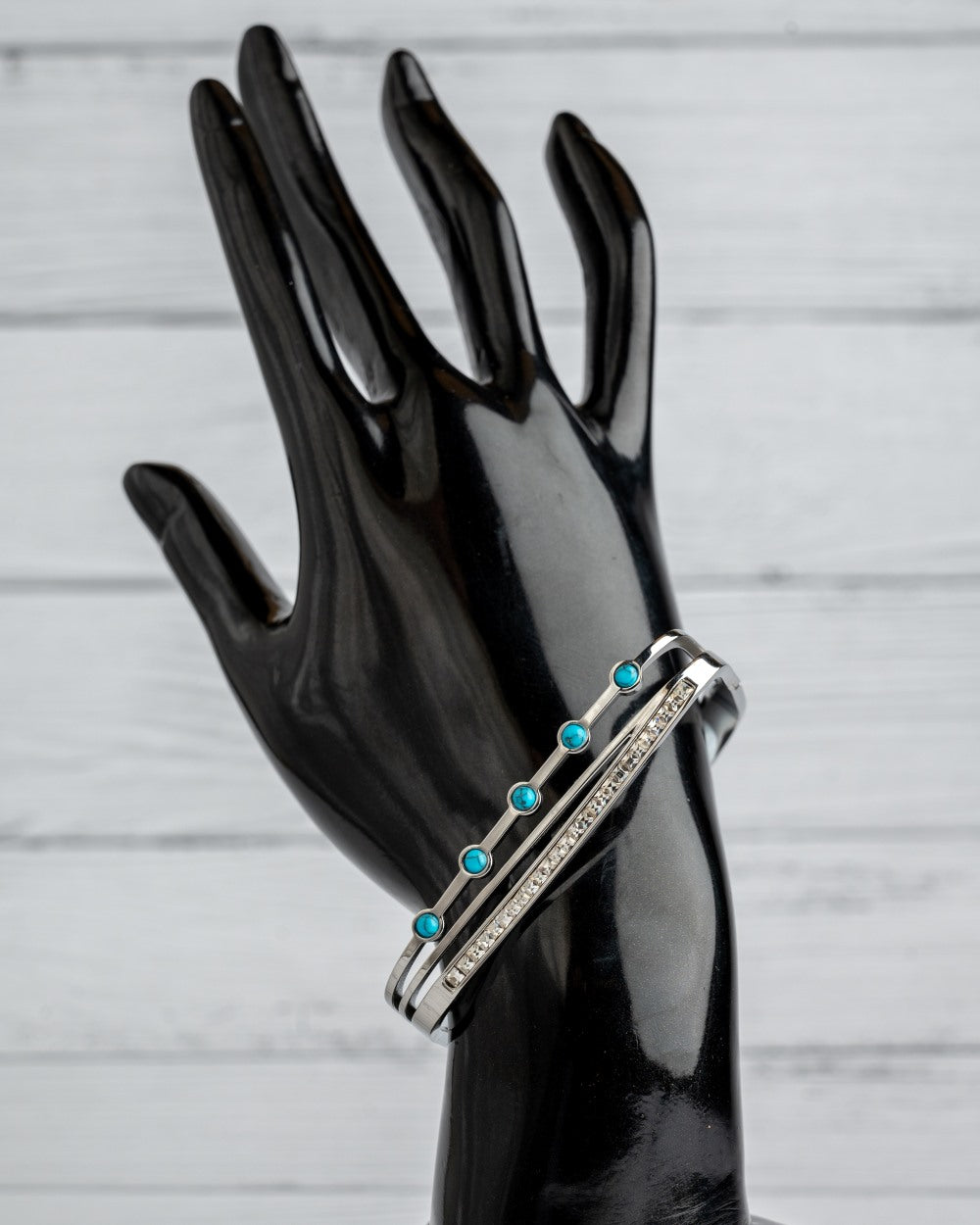 Square Bangle With Blue Stones Silver