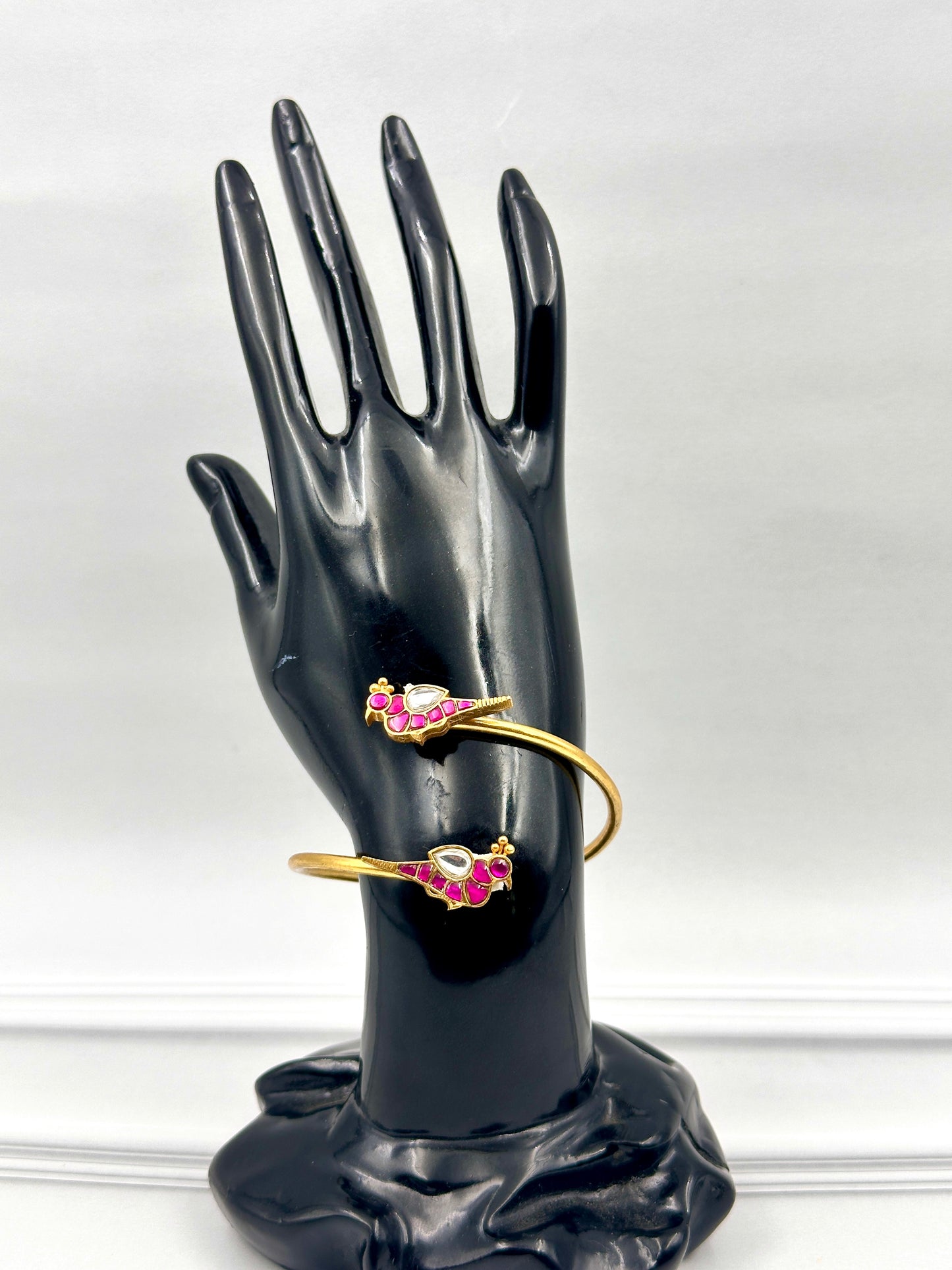 Gold Bracelet With Pink & White Stone