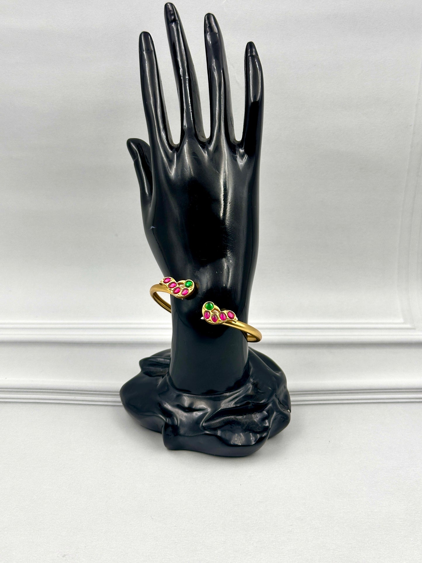 Gold Bracelet With Green & Pink Stone