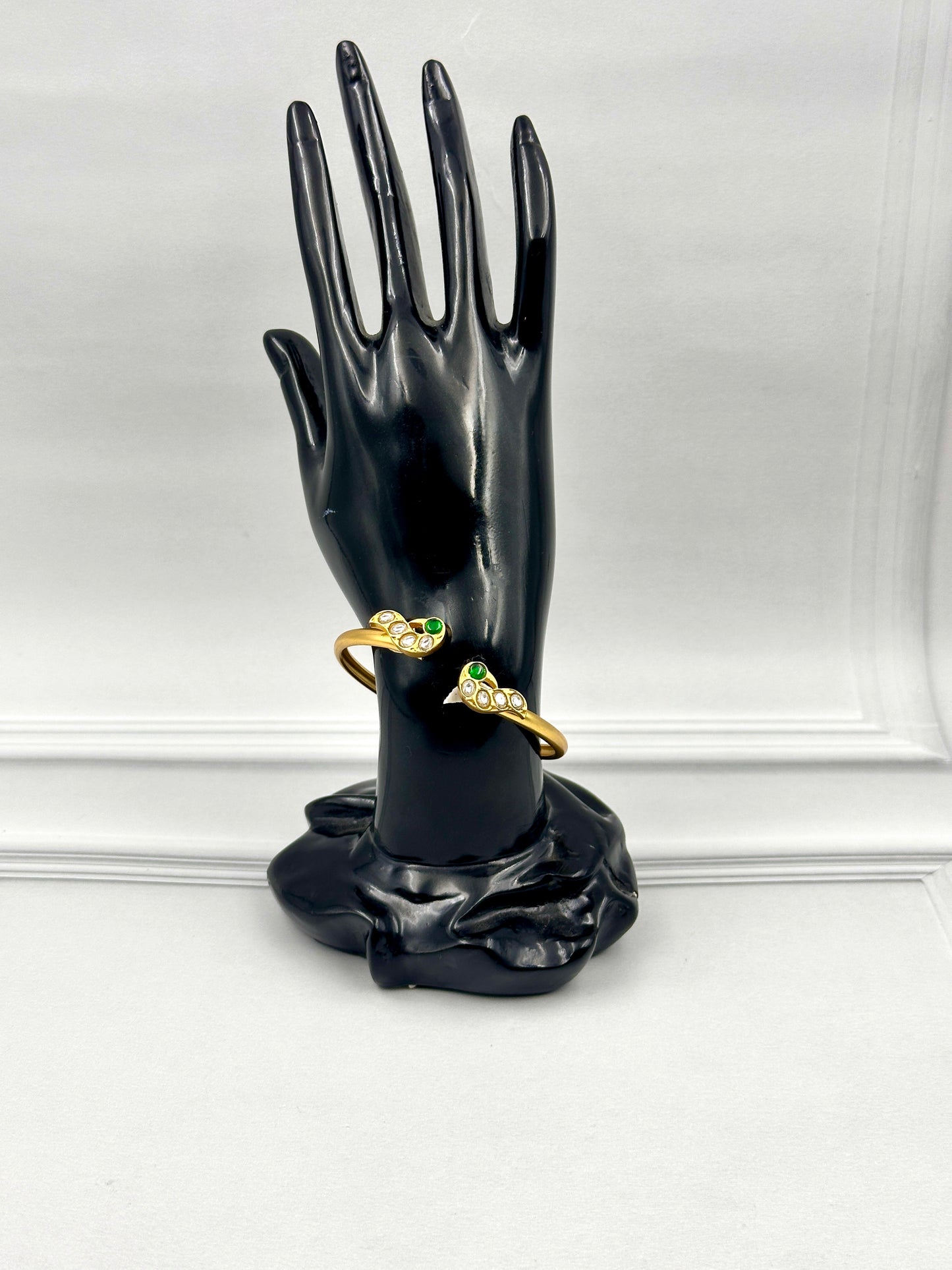 Gold Bracelet With Green & White Stone