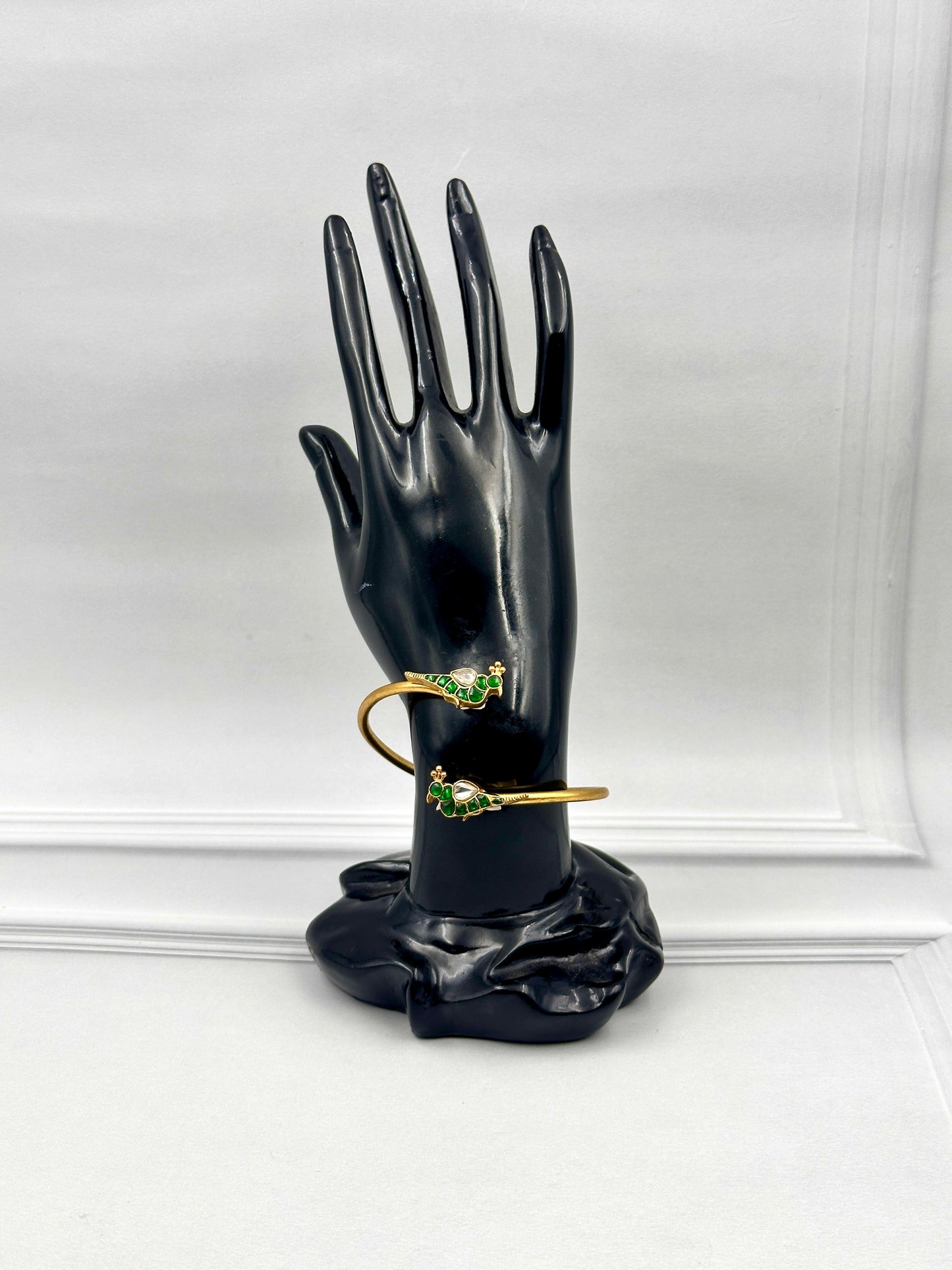 Gold Bracelet With Green & White Stone