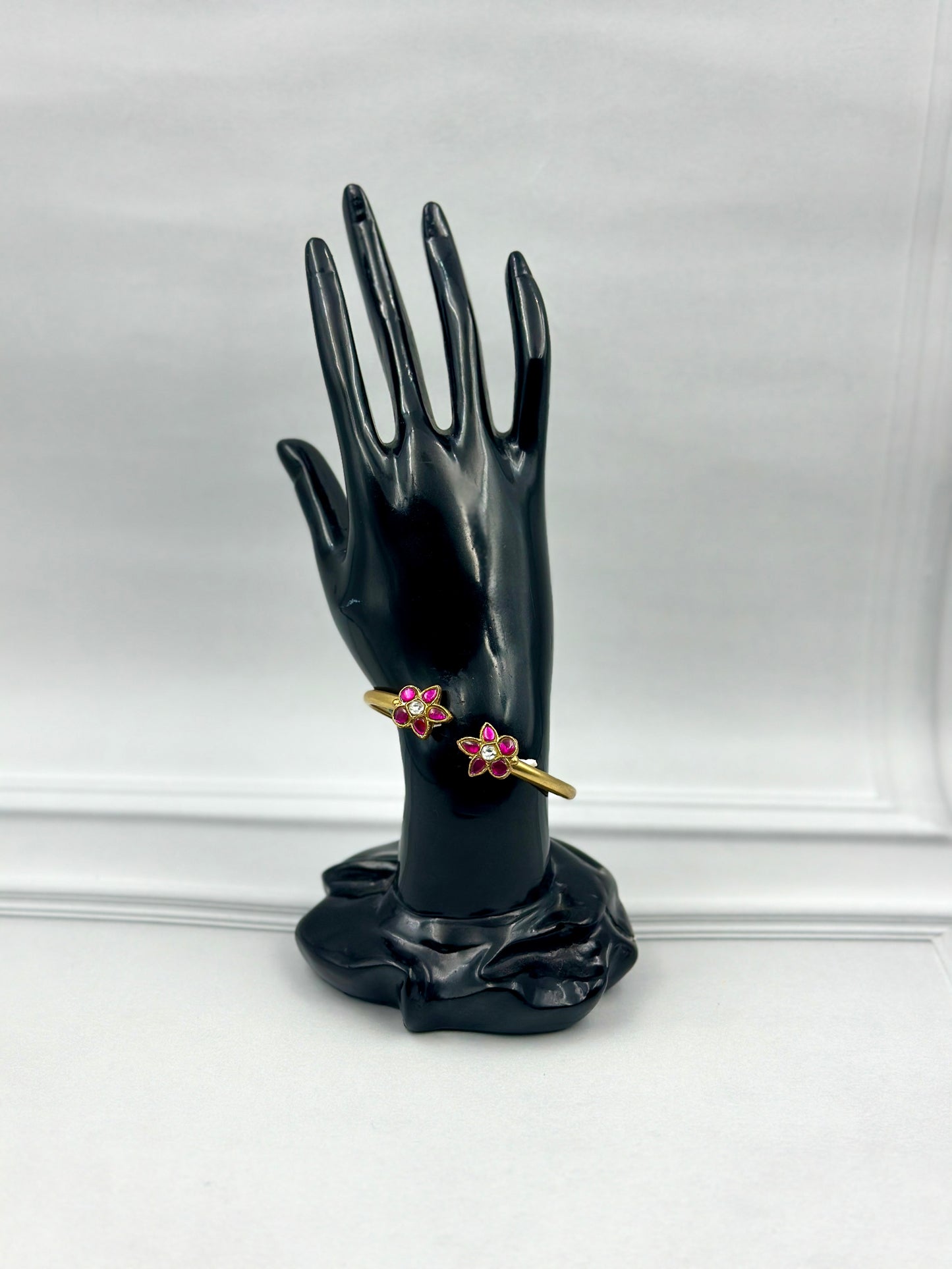 Gold & Pink , White Stone Flower Bracelet