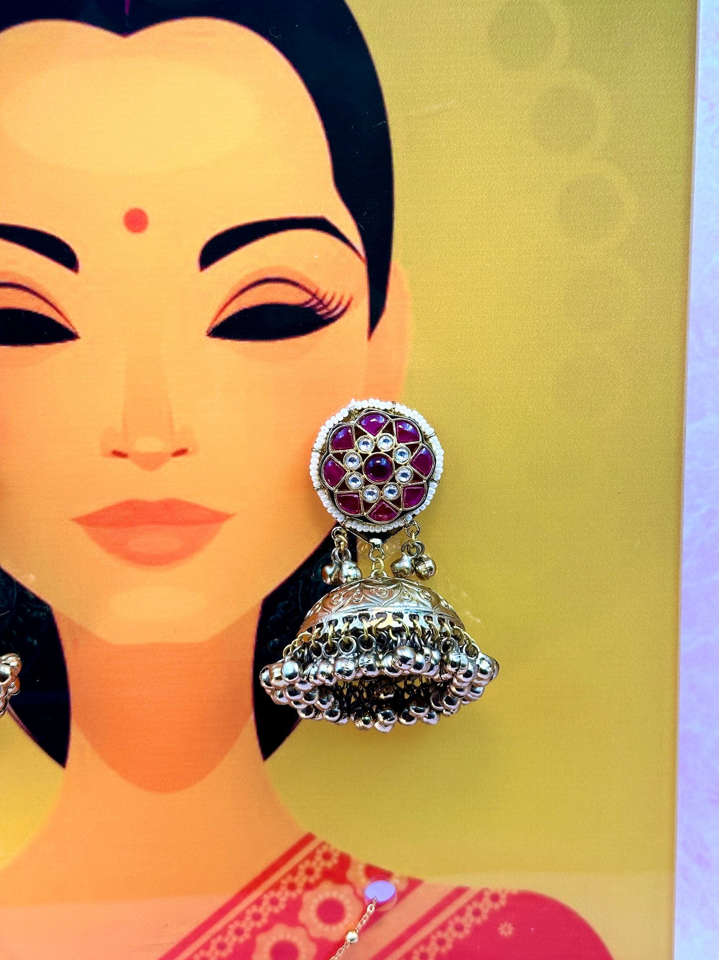 Gold & Pink, White Stone Jumka