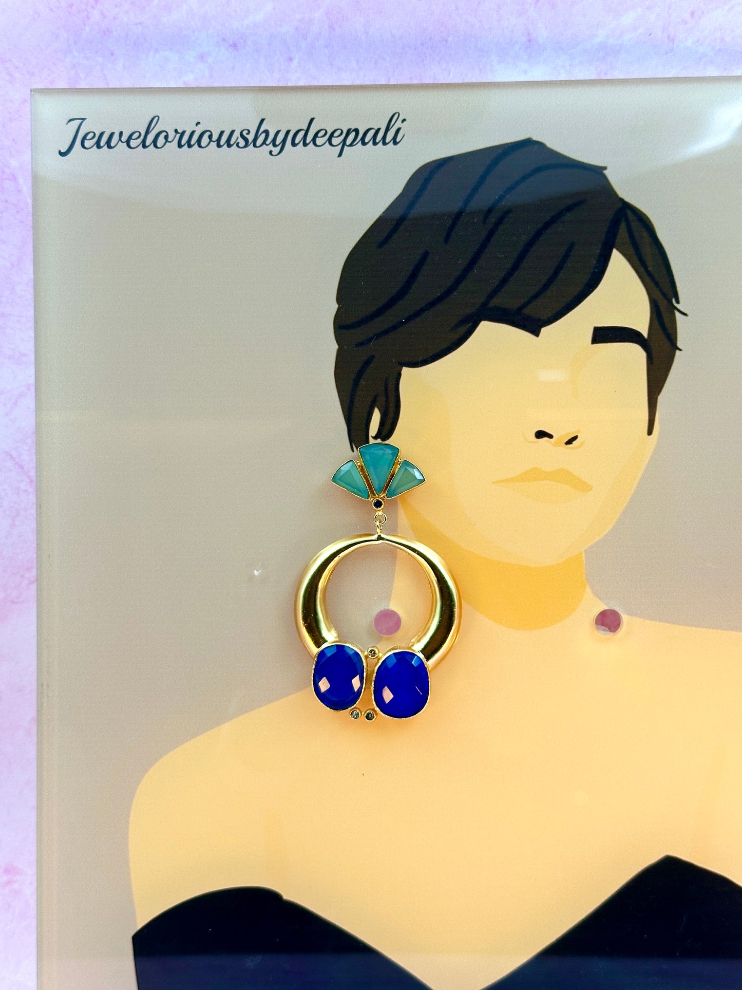 Green & Blue With Gold Indo Western Earring