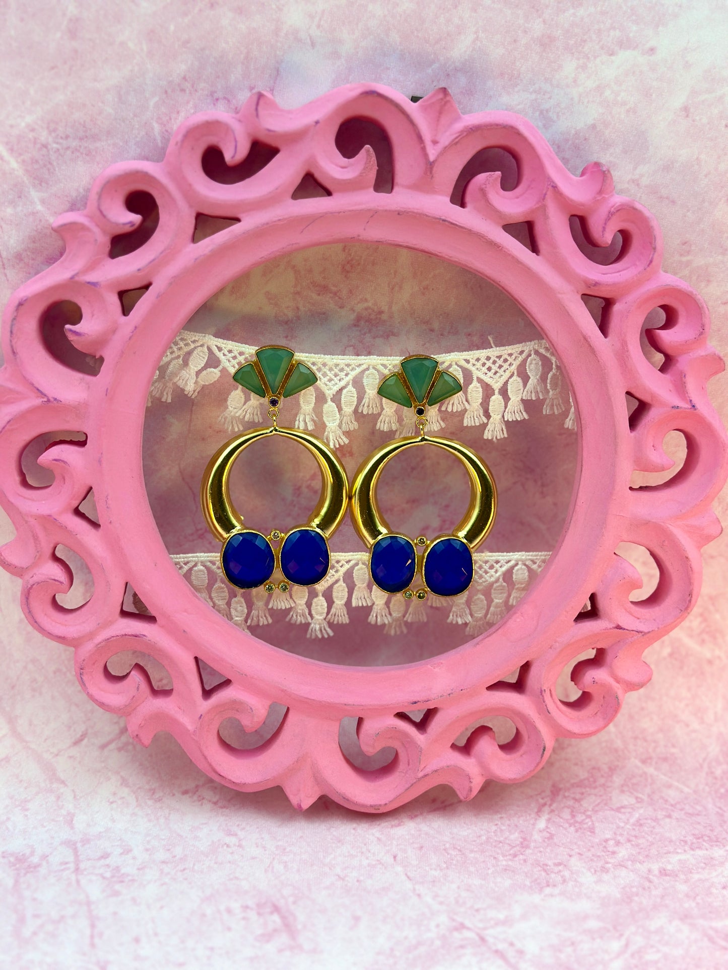 Green & Blue With Gold Indo Western Earring
