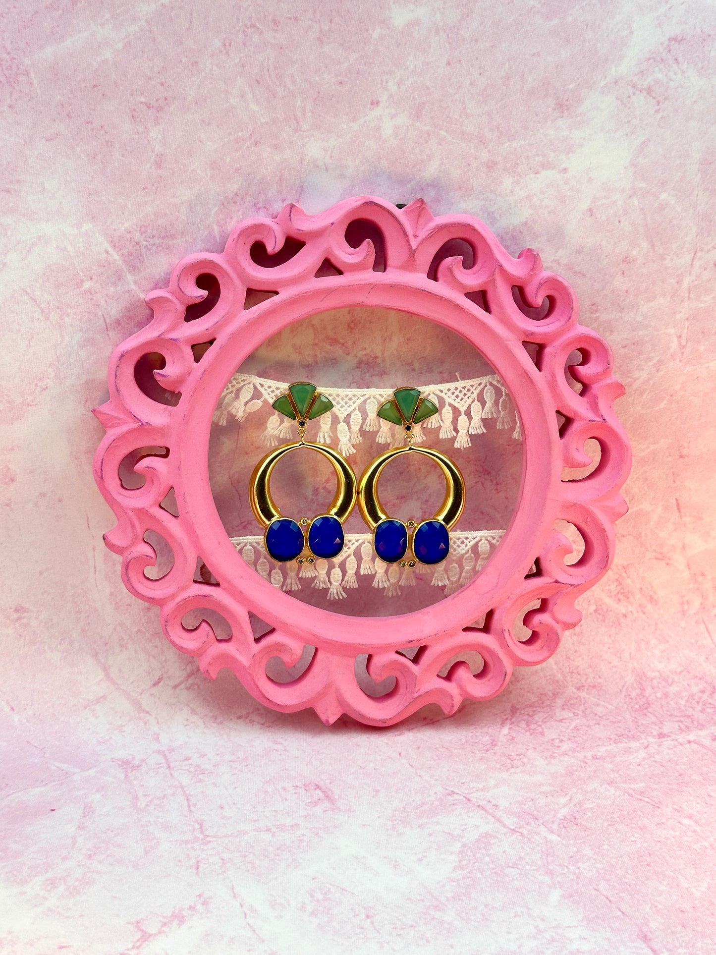 Green & Blue With Gold Indo Western Earring