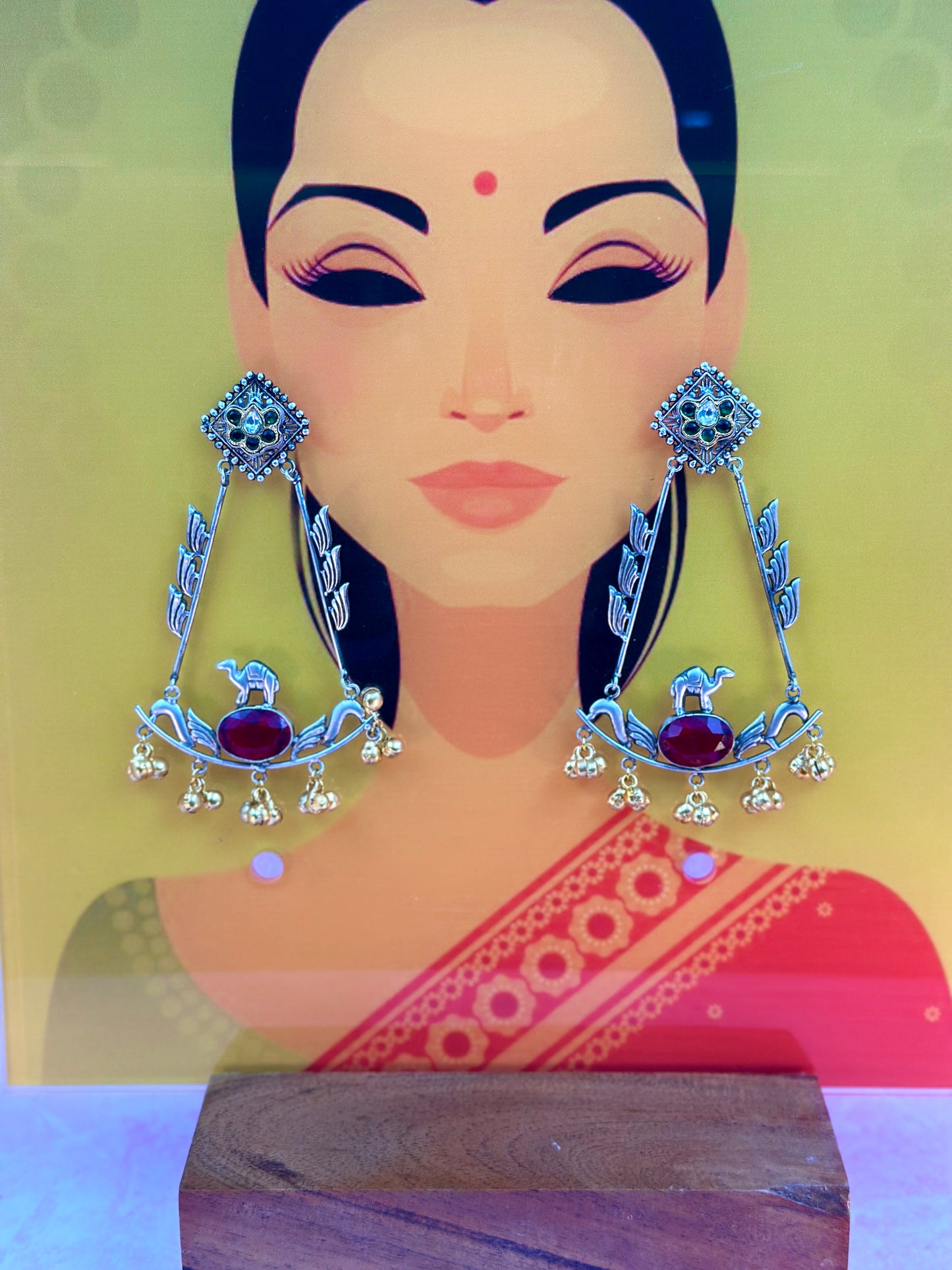 Silver Triangle Camel Earring With Silver Black Finish