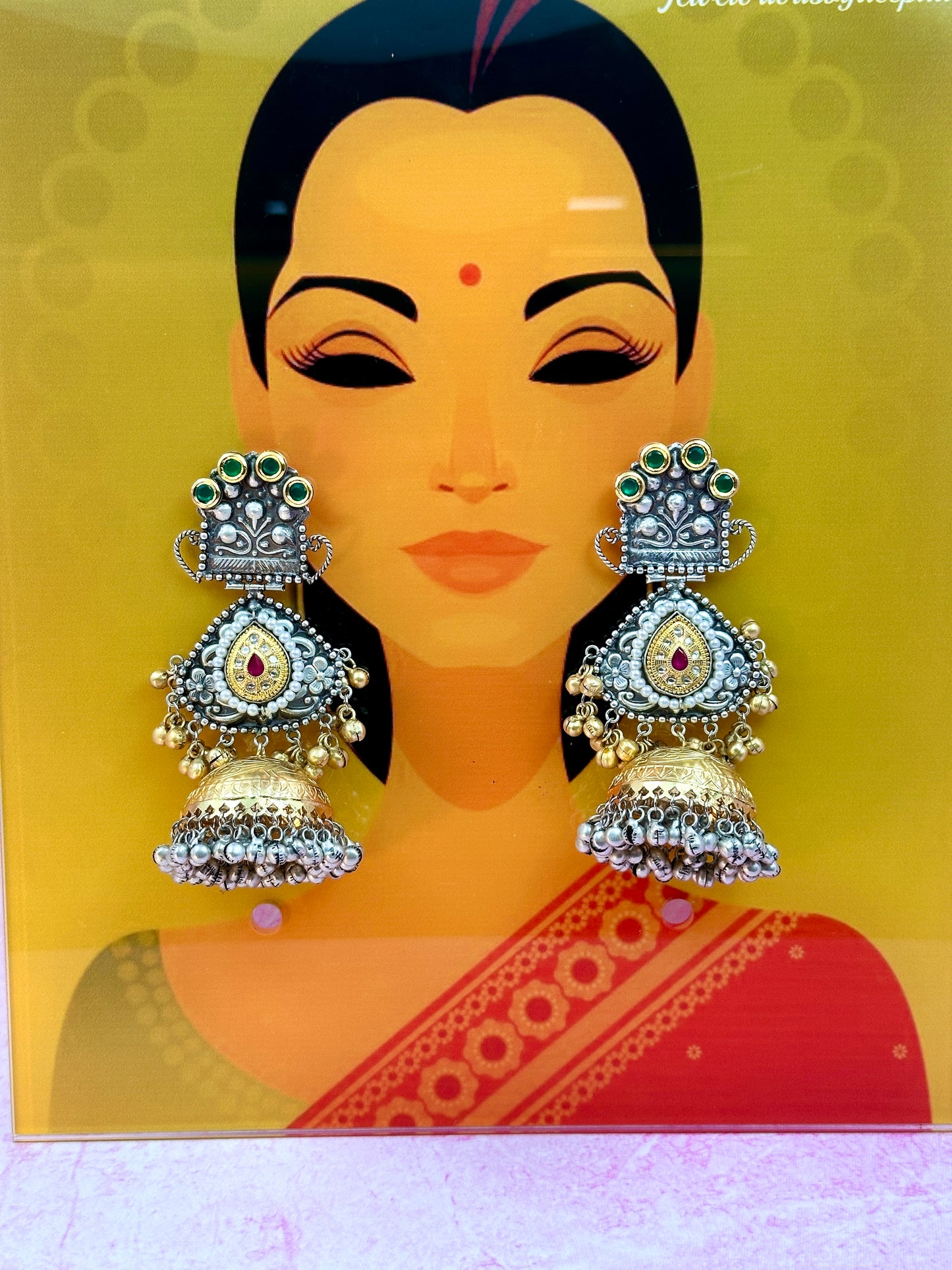 Silver Earring With Gold Jumka