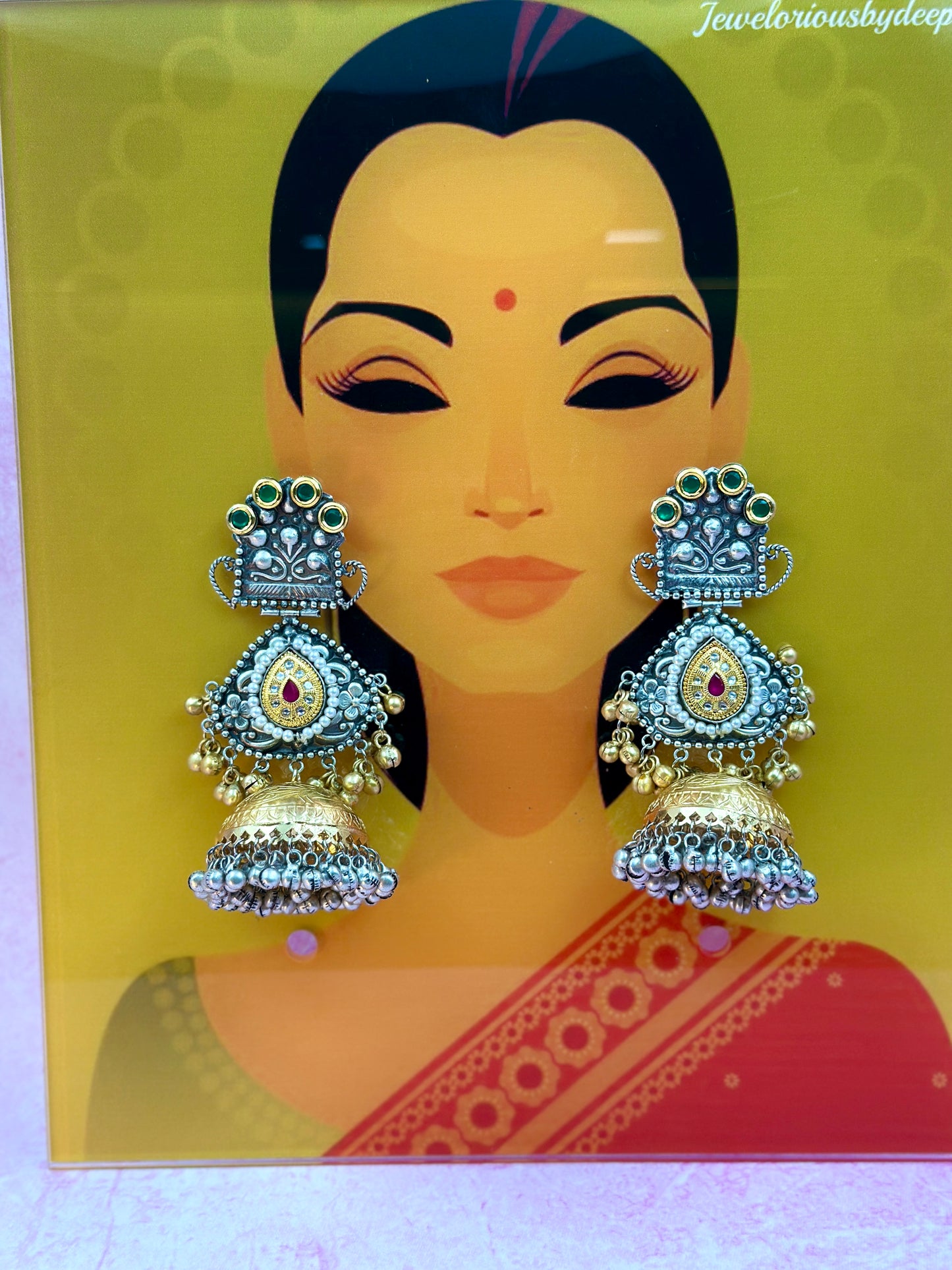 Silver Earring With Gold Jumka