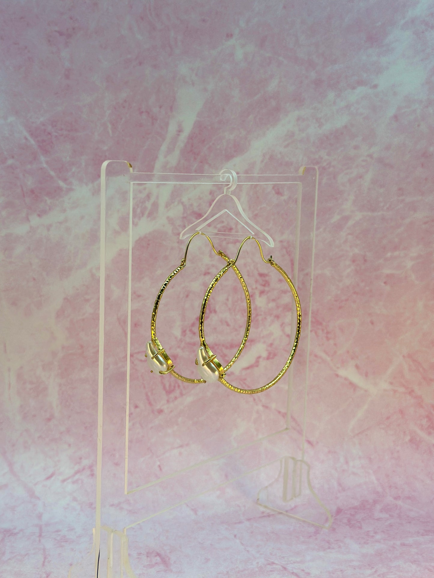Big Gold Hoops With Pearl