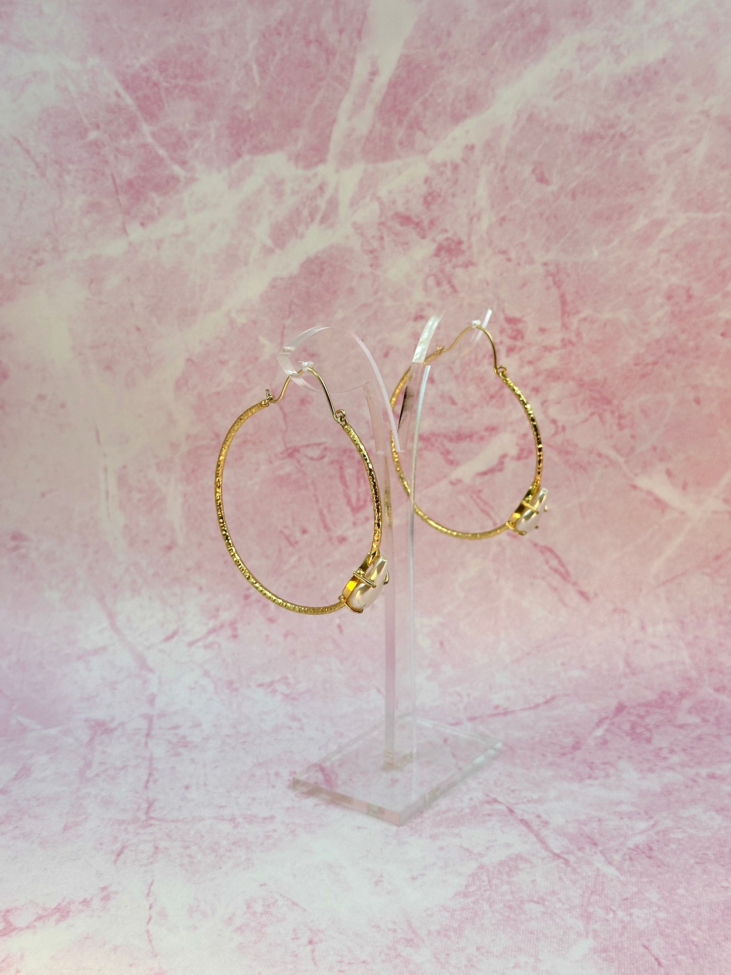 Big Gold Hoops With Pearl