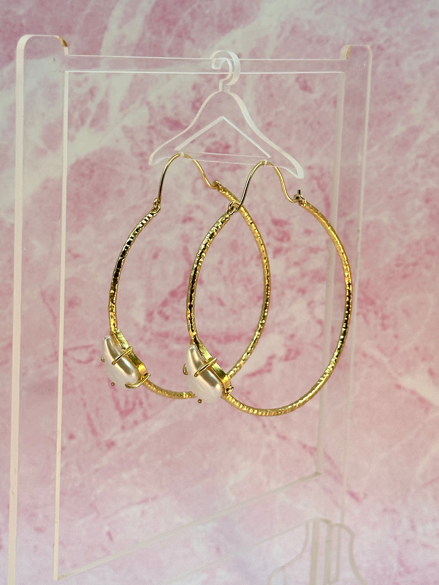 Big Gold Hoops With Pearl