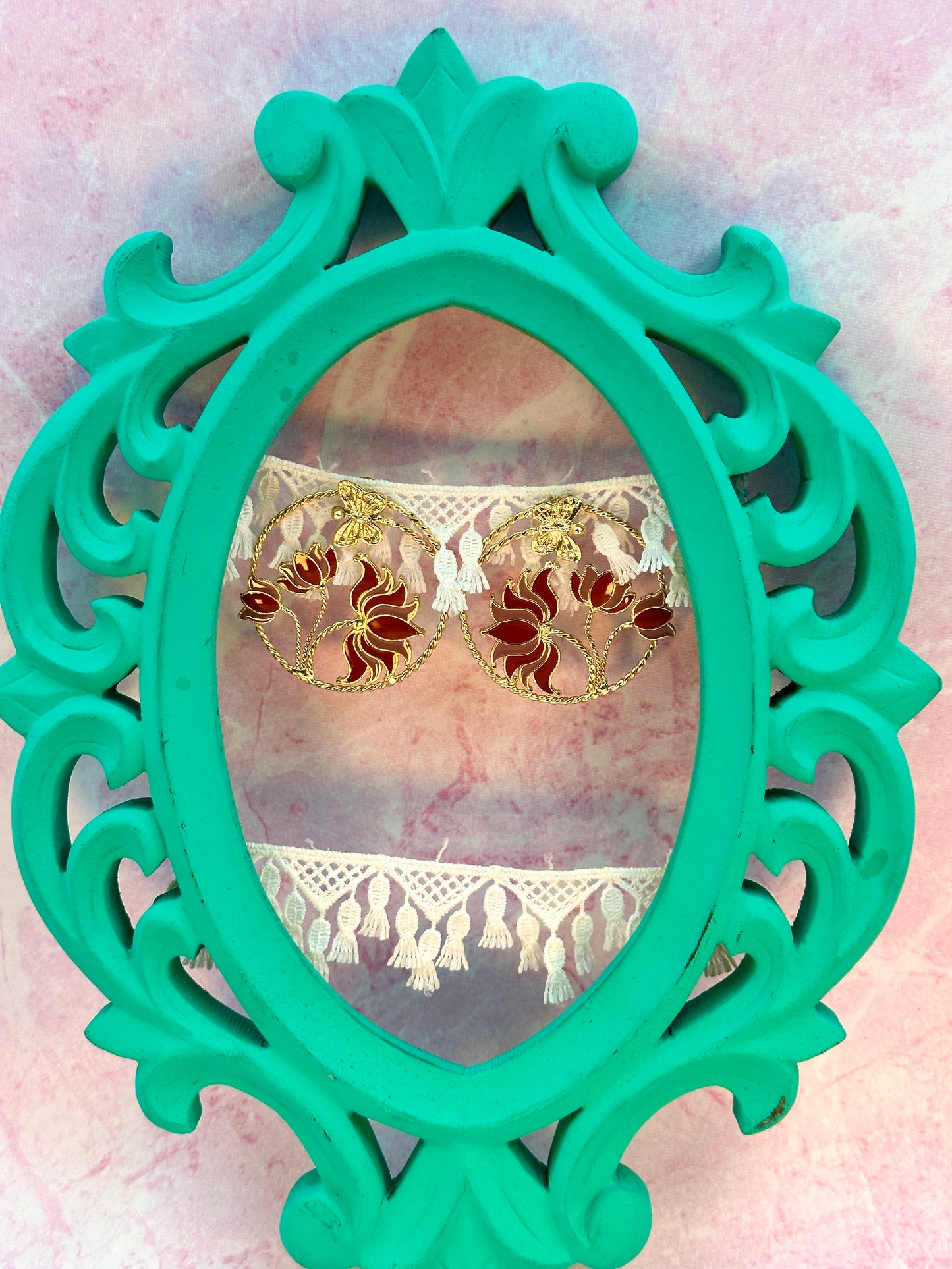 Gold Circle With Butterfly Lotus Flower