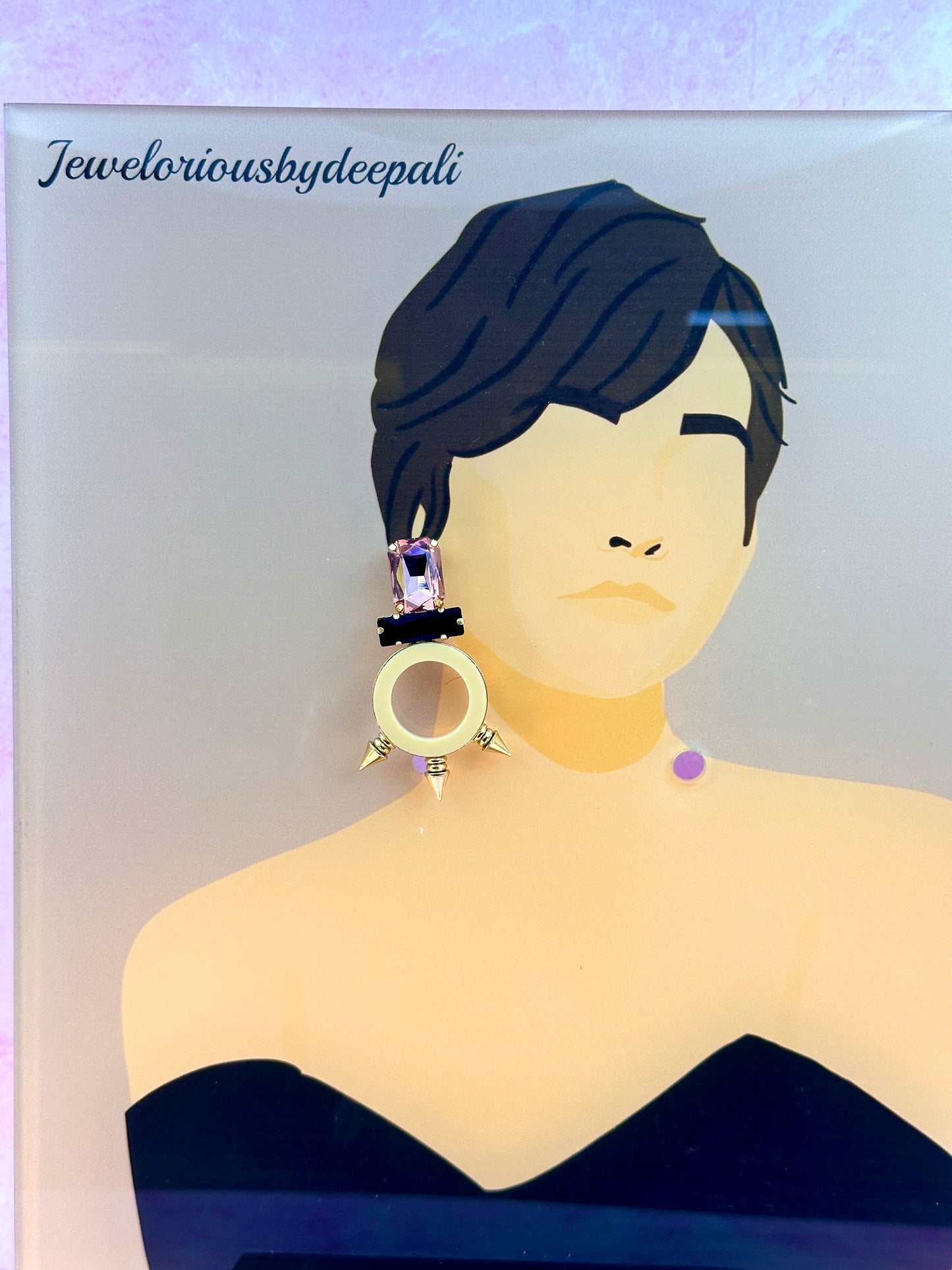Peach, Black Stone & Cream Circle Earring