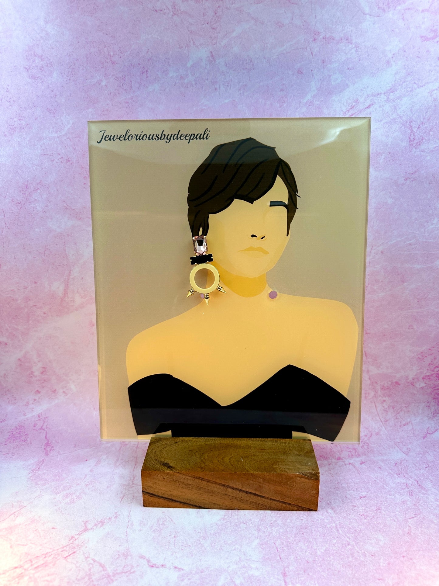 Peach, Black Stone & Cream Circle Earring