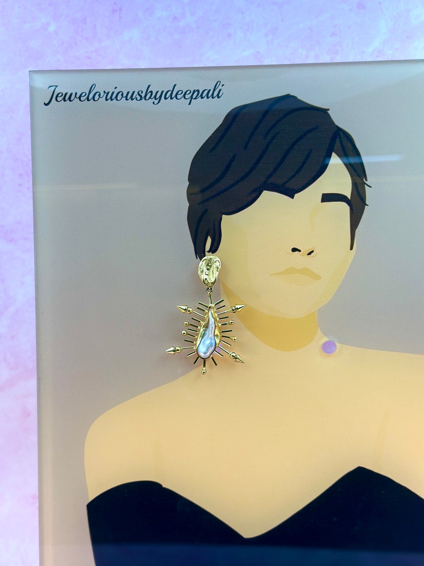 Gold Flat Stud With Asymmetrical Pearl Earring