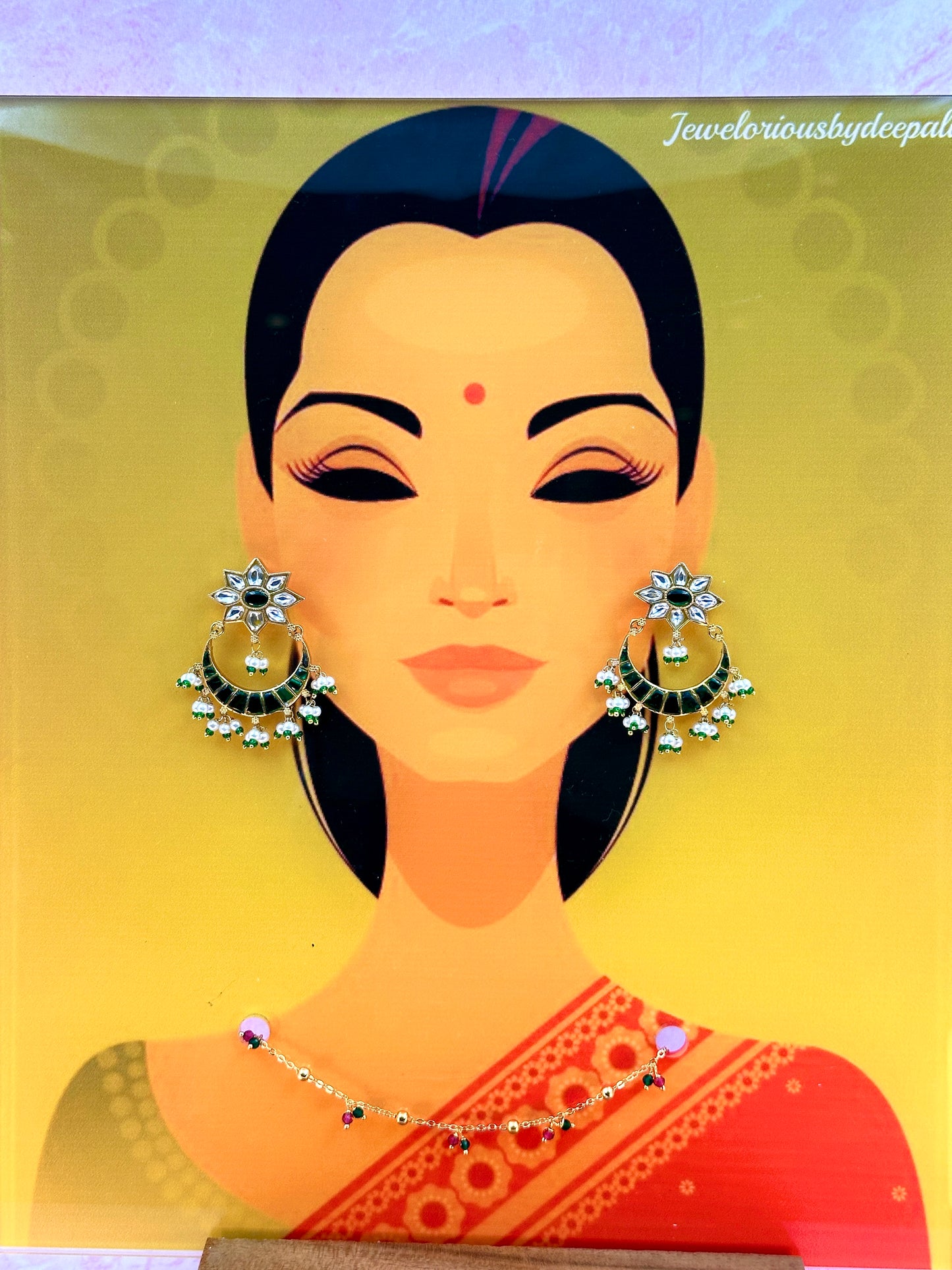 Kundan Chandbali Green Flower Earring