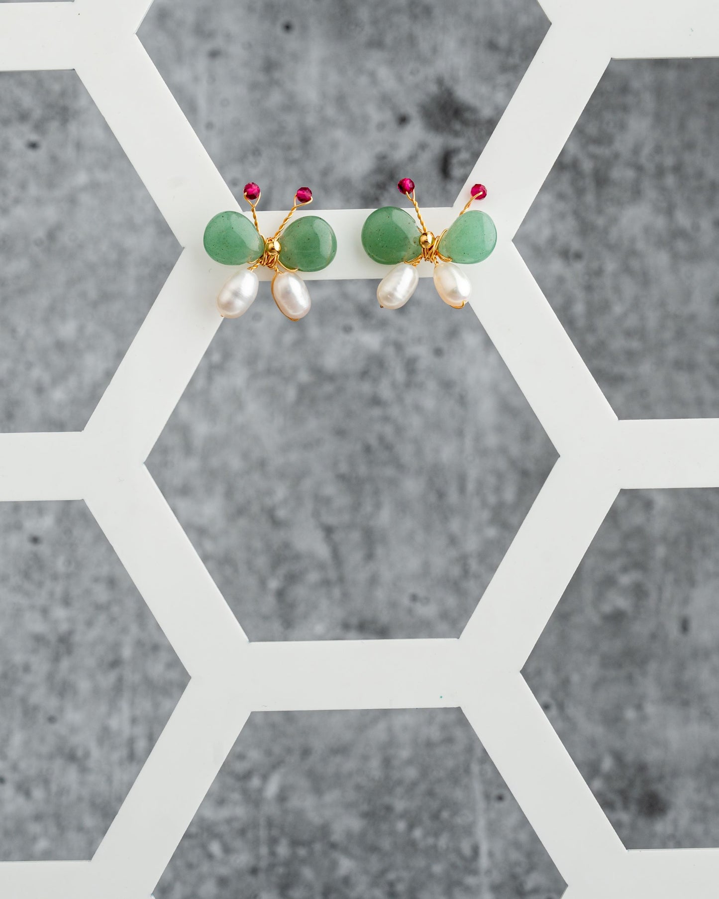 Green Stone & Pearl Butterfly