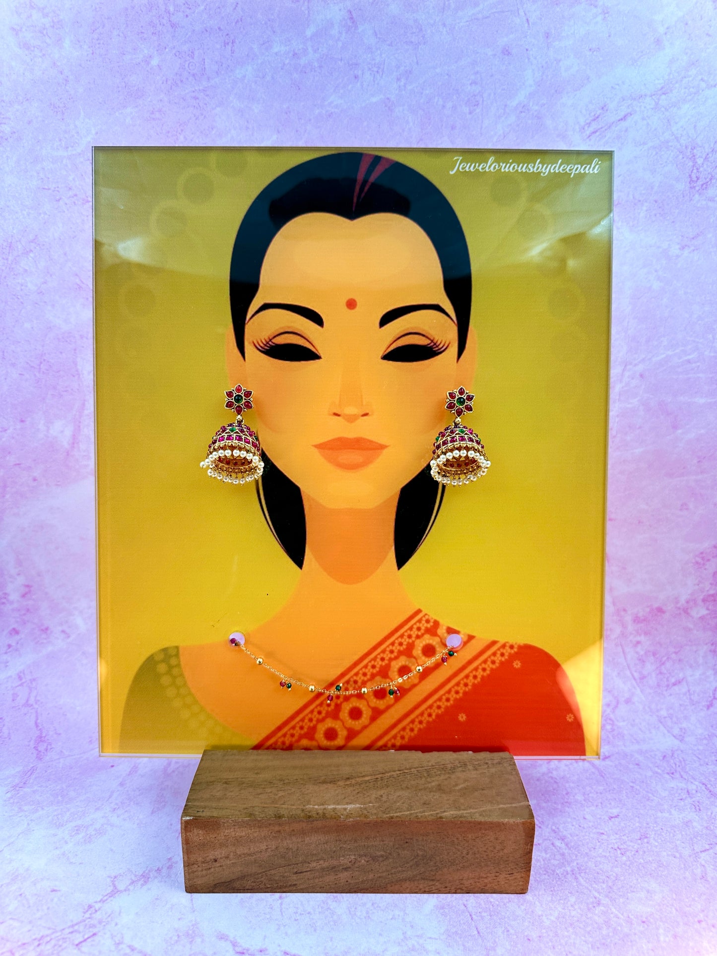 Pink & Green Flower With Pink & Green Jhumka