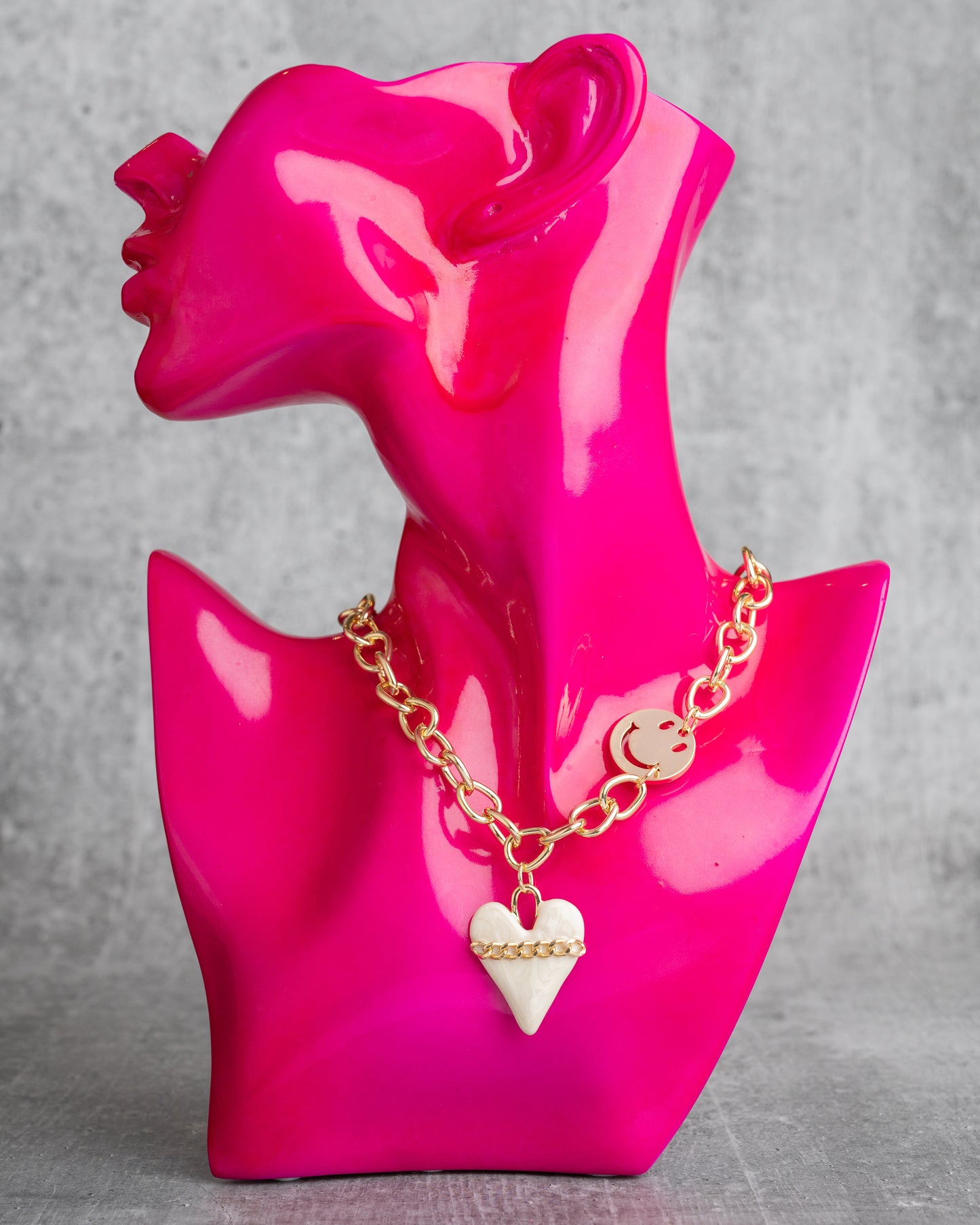 Gold Chain Heart Cream With Gold Smiley