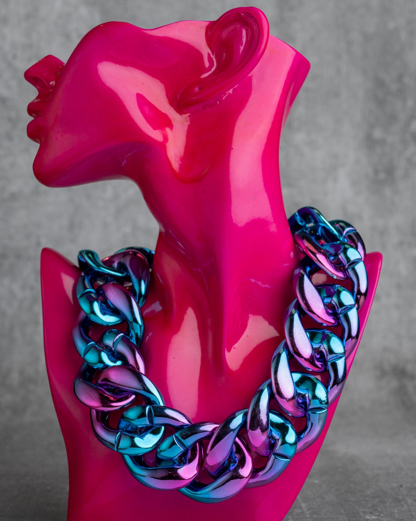 Blue & Pink Metallic Effect Link Necklace