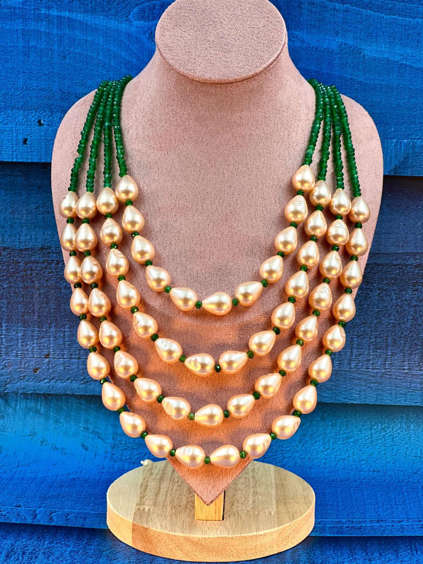 Green & Peach Pearl Necklace