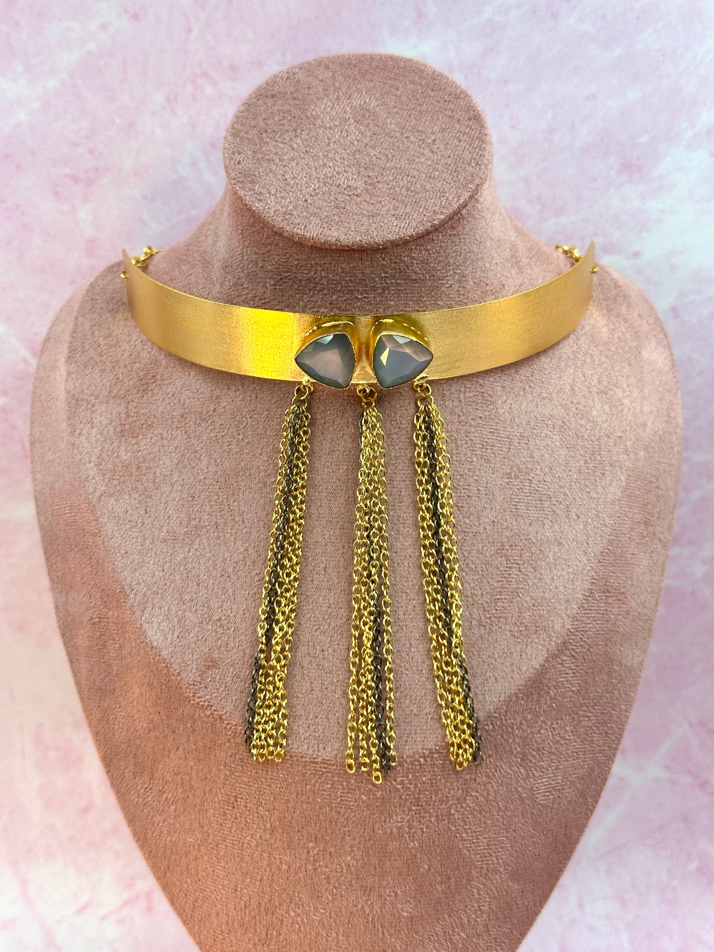 Gold With Grey Stone Choker