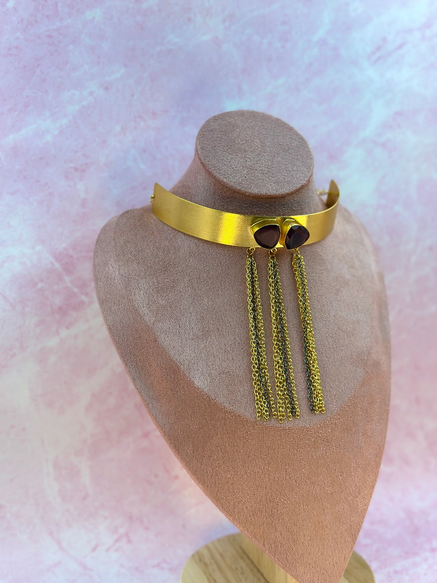 Gold With Brown Stone Choker