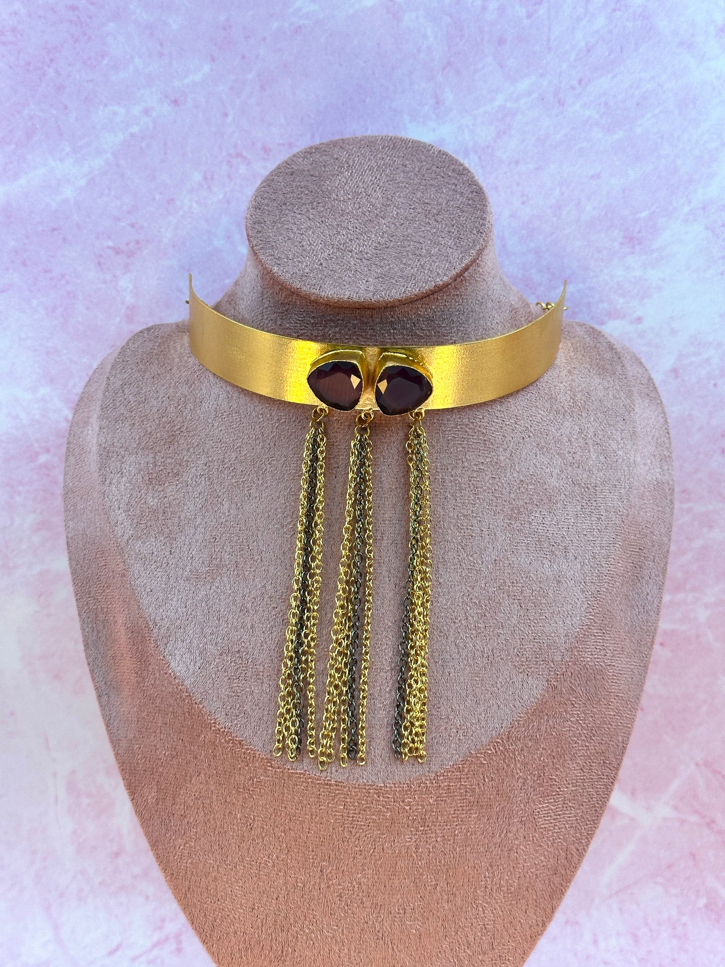 Gold With Brown Stone Choker