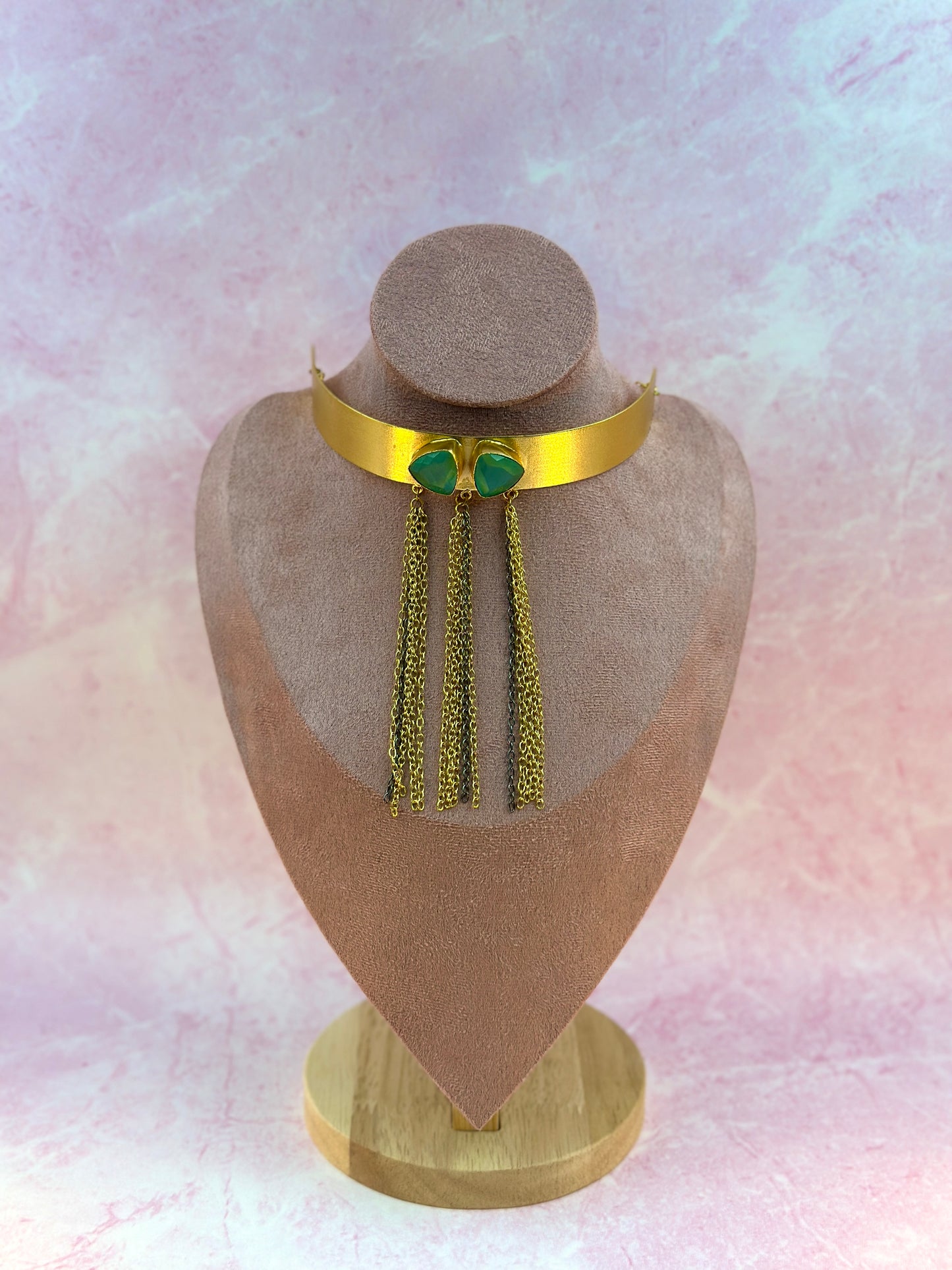 Gold With Sea Green Stone Choker