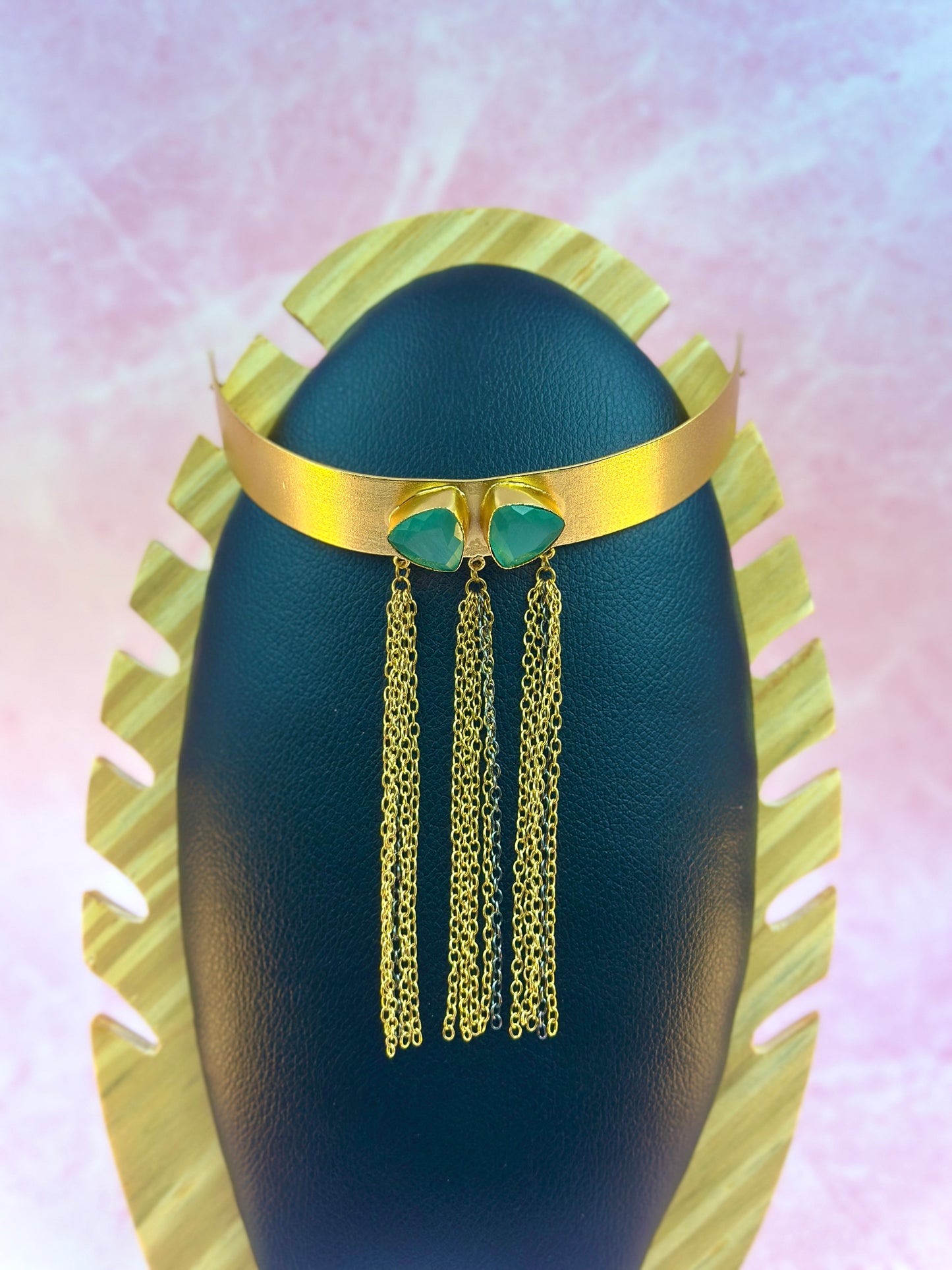 Gold With Sea Green Stone Choker