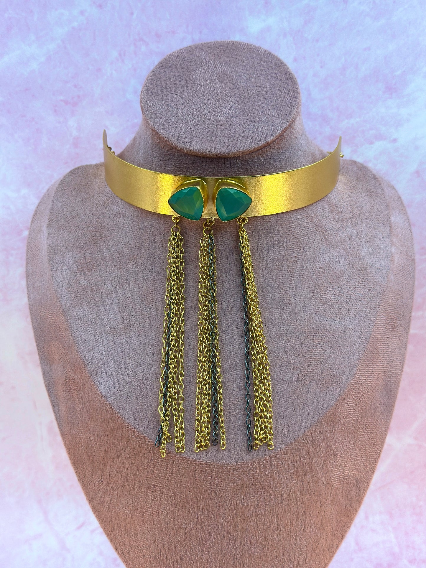 Gold With Sea Green Stone Choker
