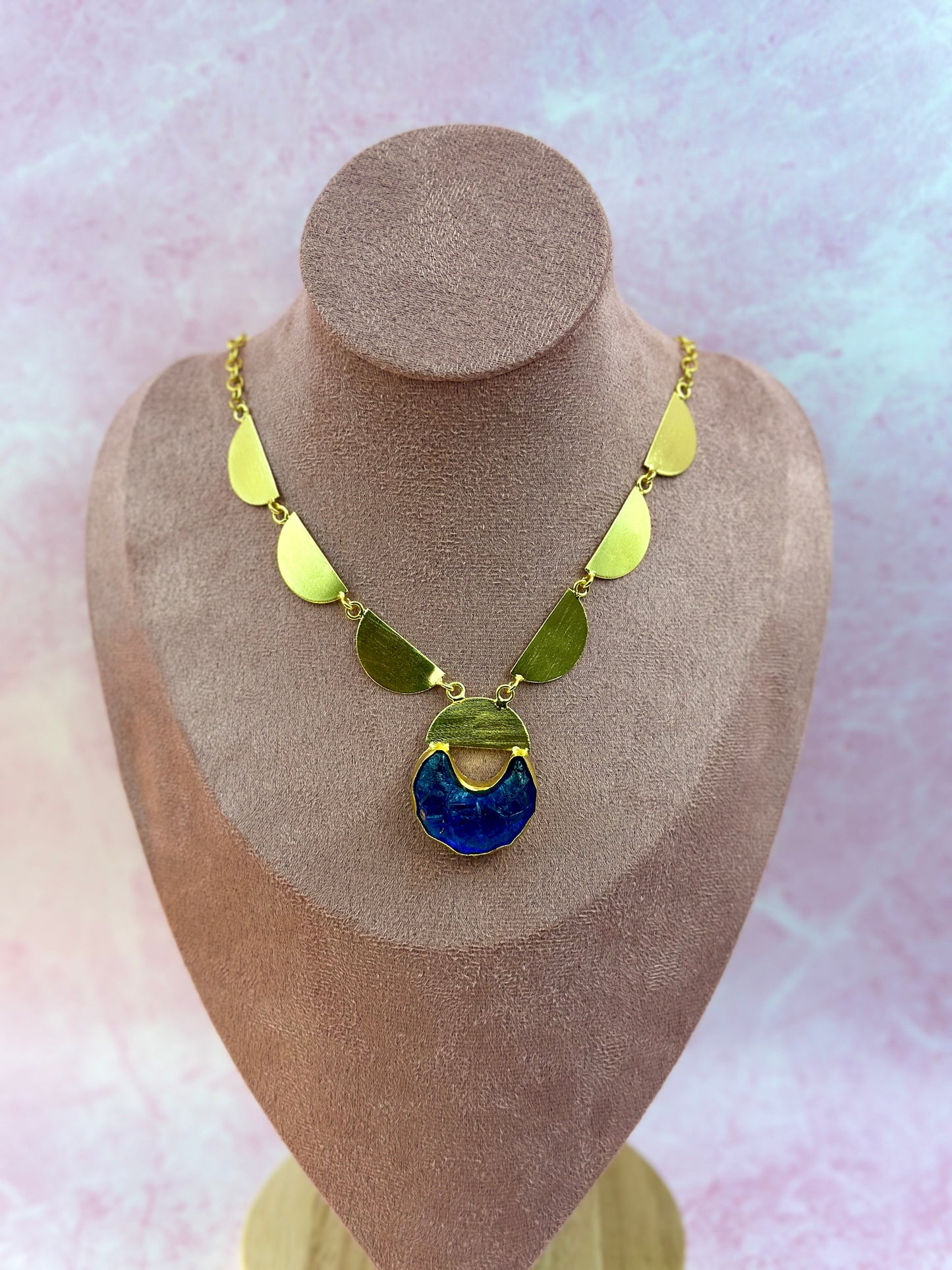 Gold Chain With Navy Blue Stone