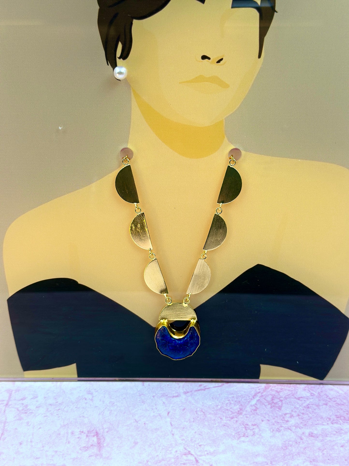 Gold Chain With Navy Blue Stone