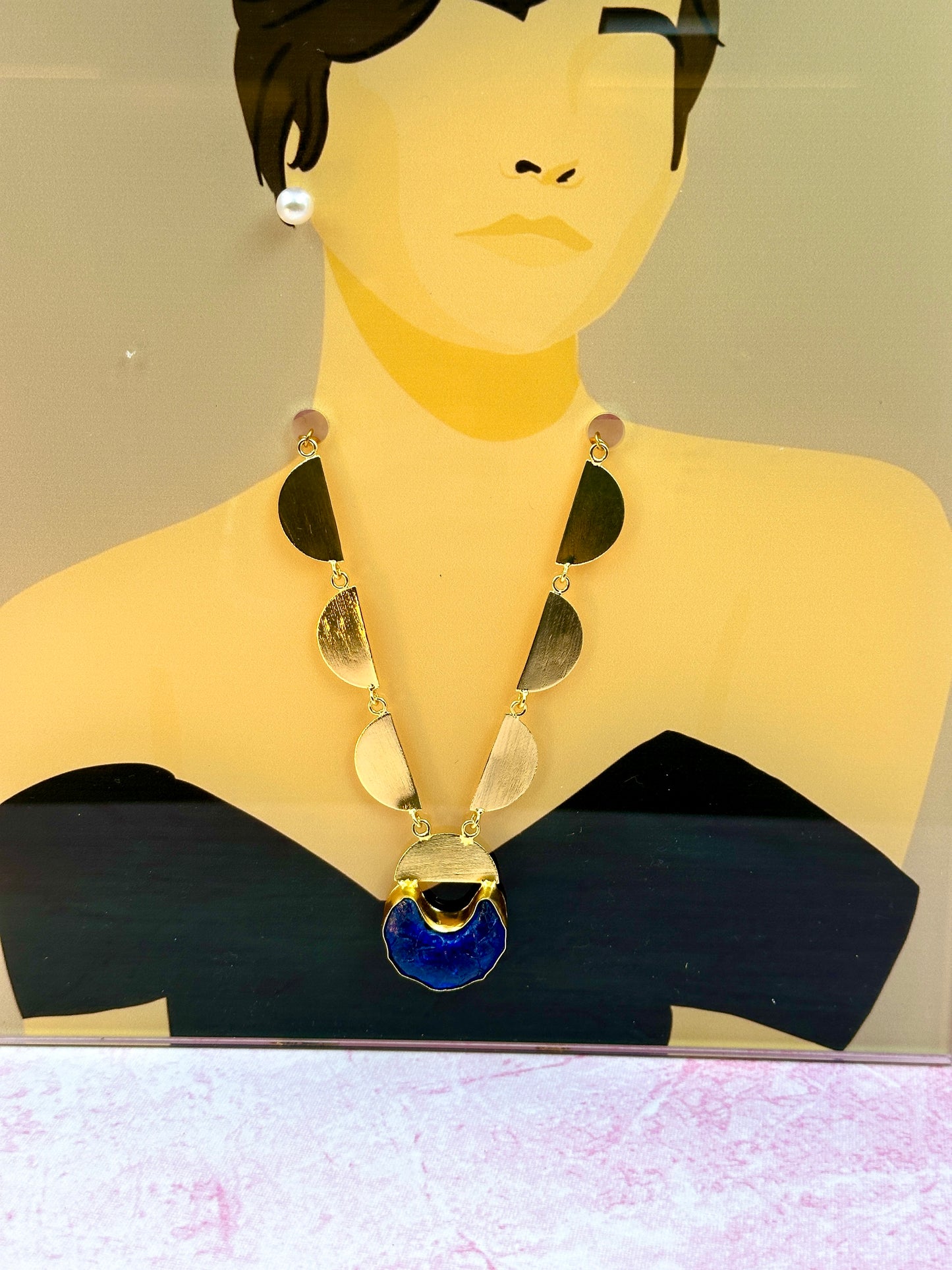 Gold Chain With Navy Blue Stone