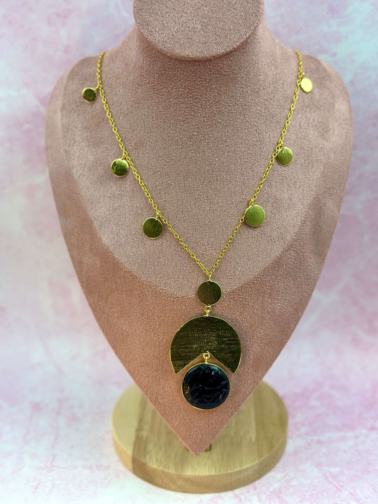 Gold Chain With Big Black Stone