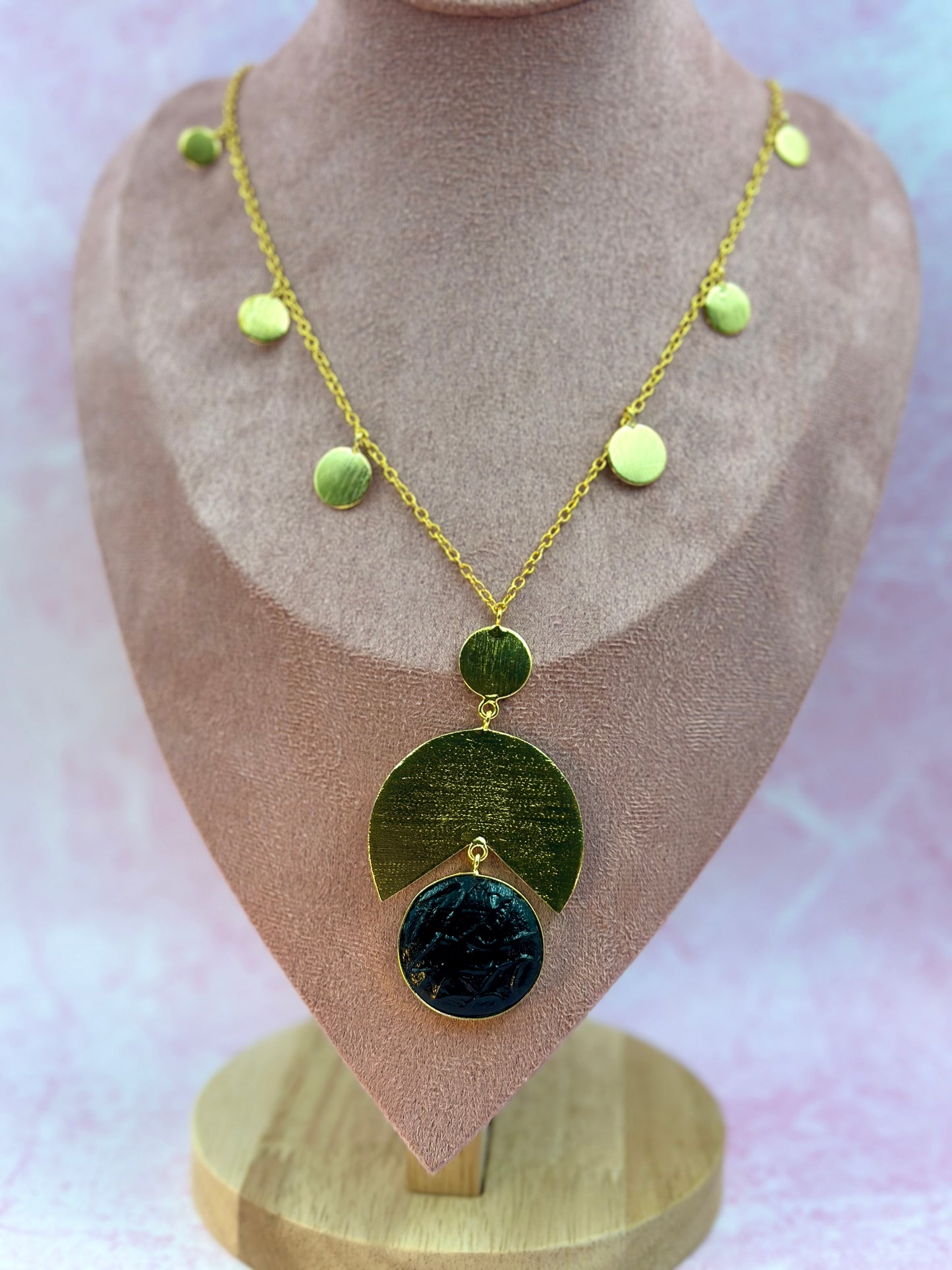 Gold Chain With Big Black Stone