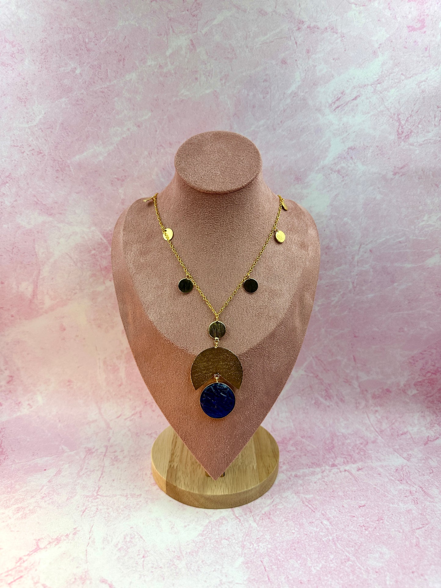 Gold Chain With Big Navy Blue Stone