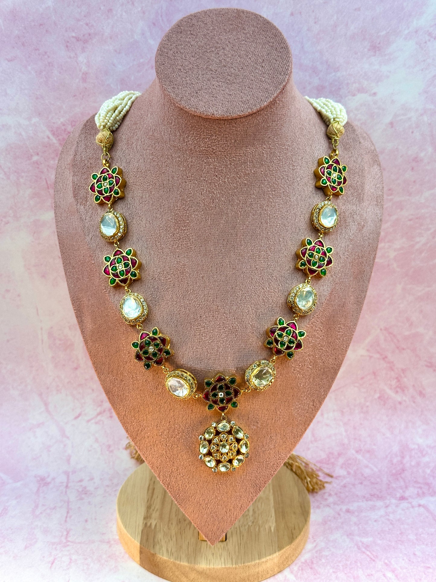 Long Necklace With Kundan Work Flower
