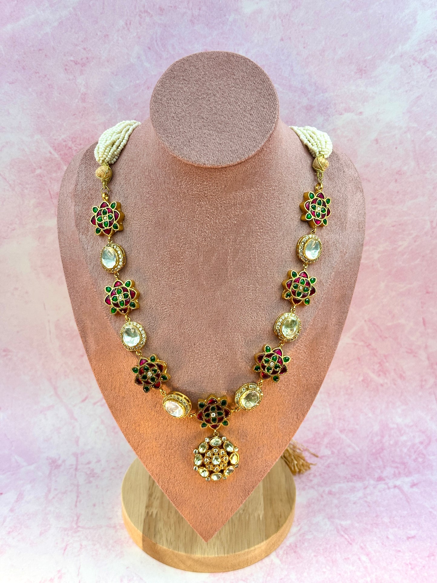 Long Necklace With Kundan Work Flower