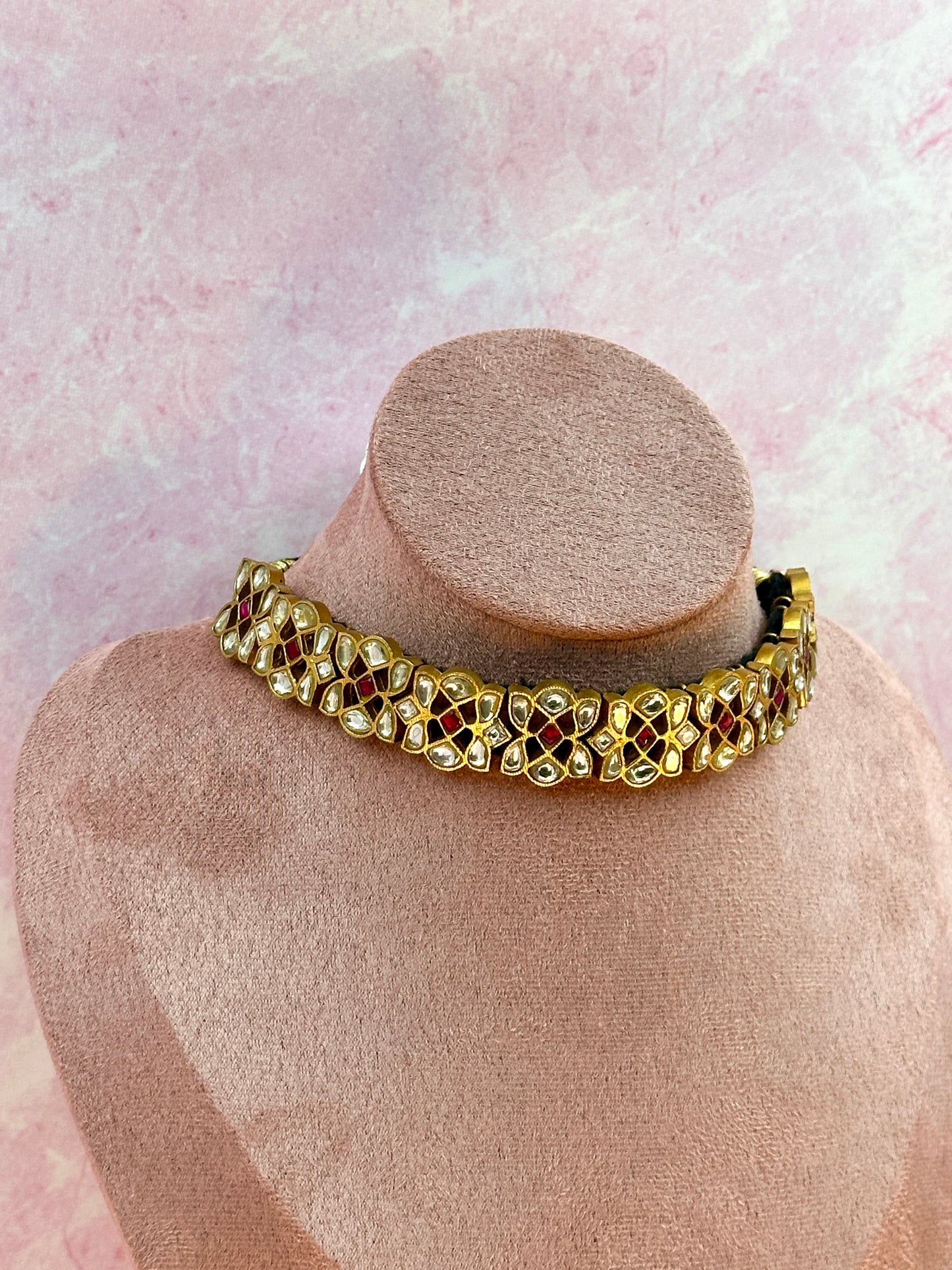 Neck - Gold With Pink & White Kundan Choker