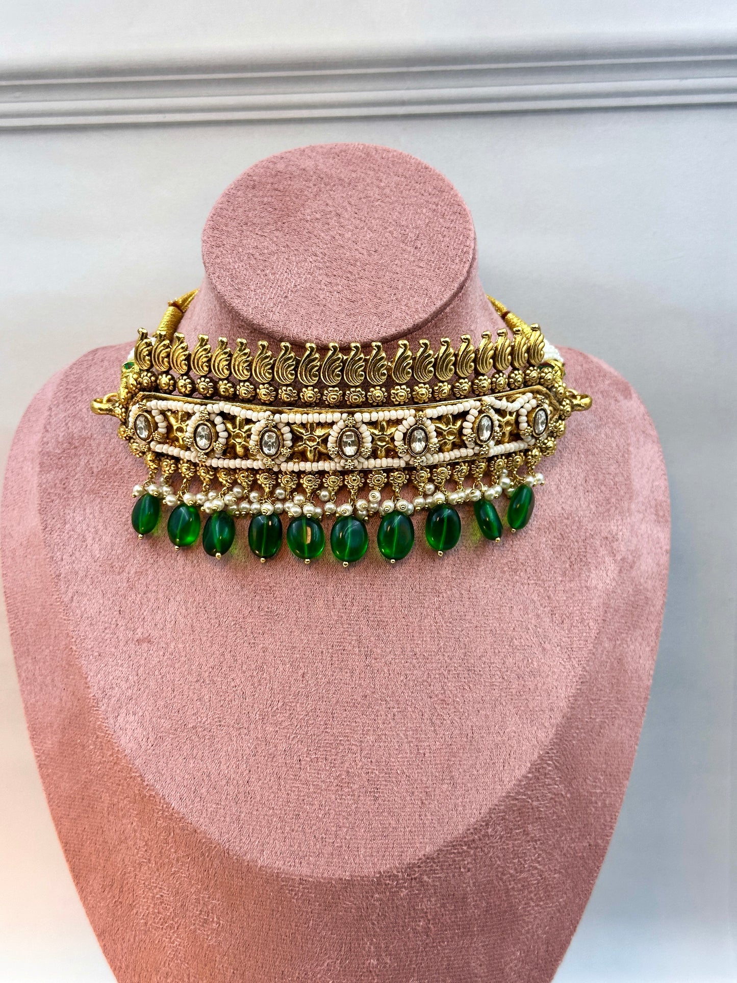 Gold Choker With Green Stone
