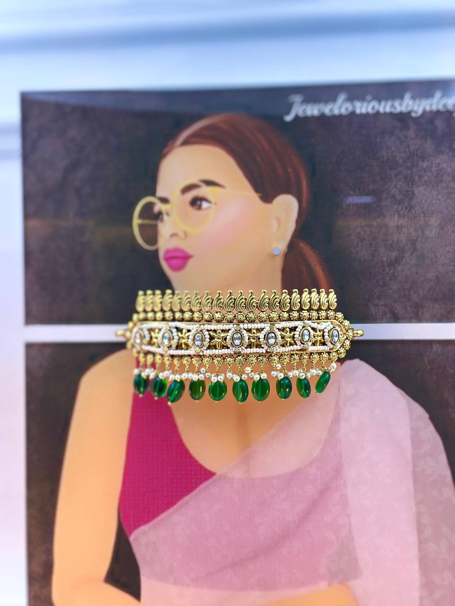 Gold Choker With Green Stone