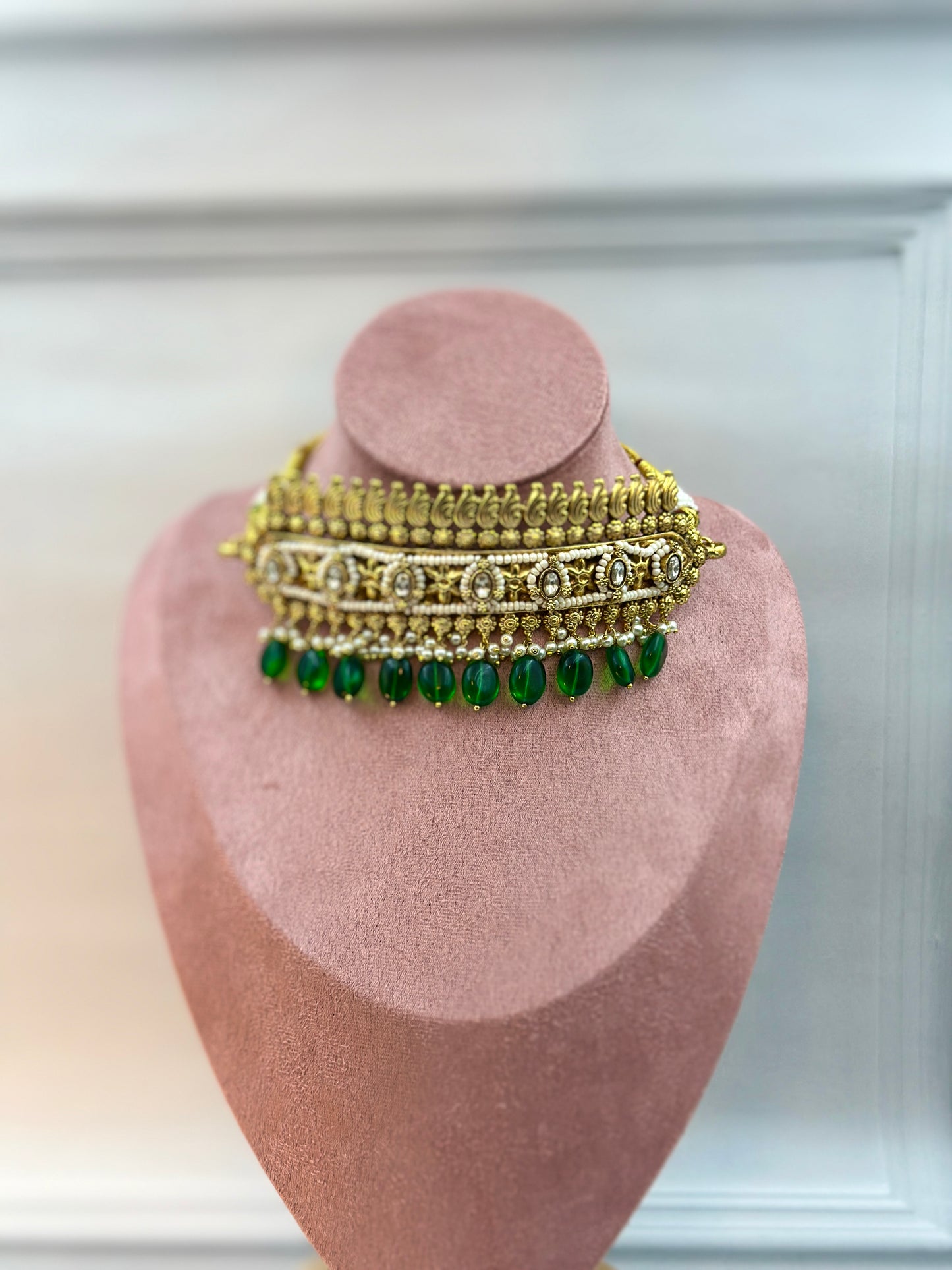 Gold Choker With Green Stone