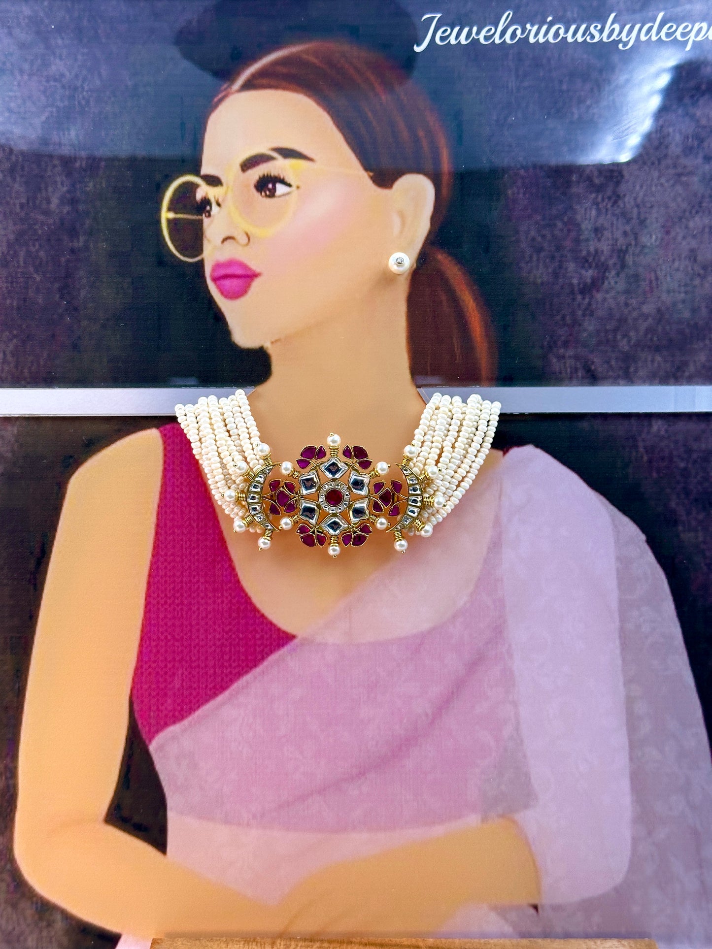 White & Pink With Gold Choker