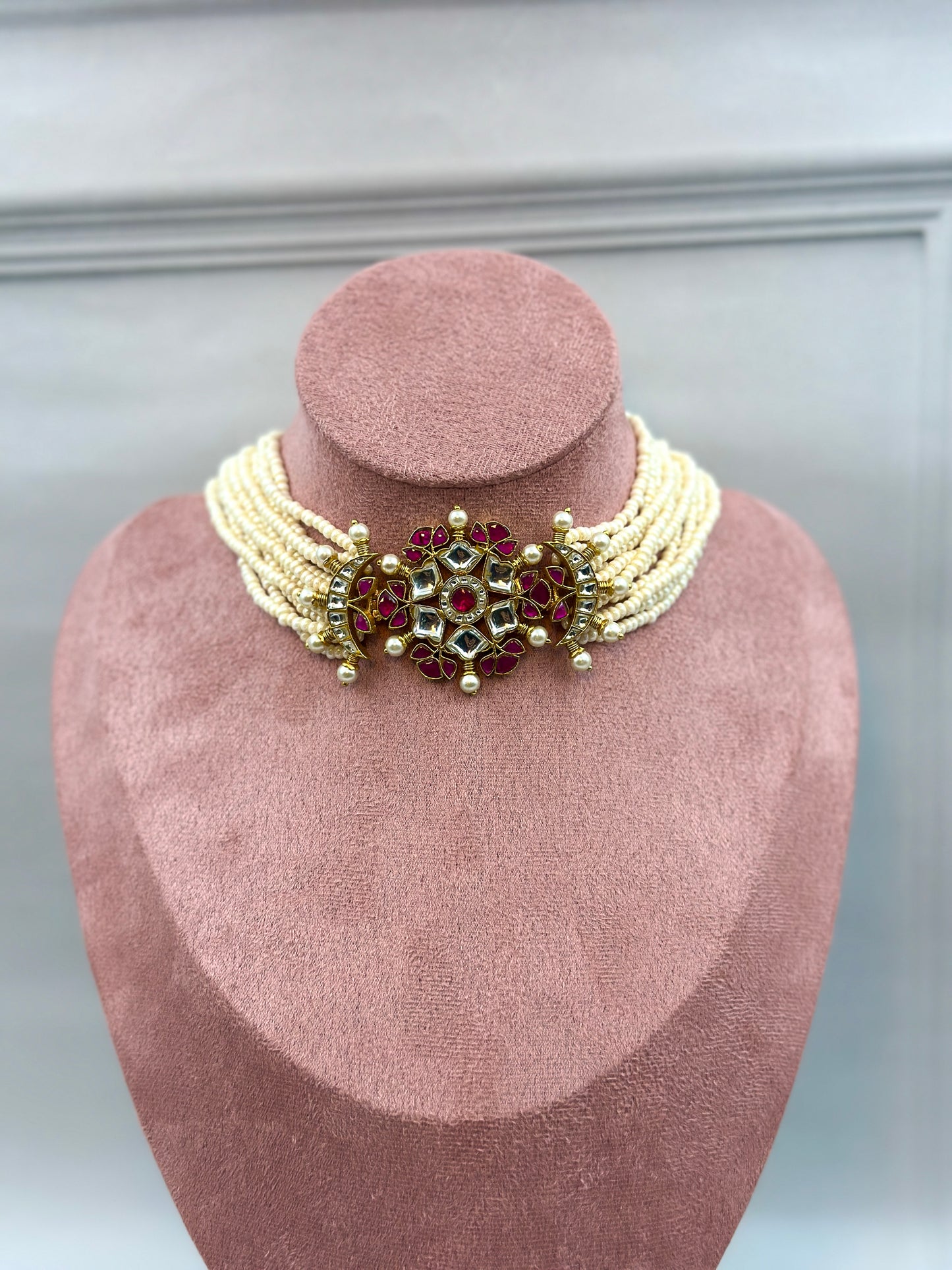 White & Pink With Gold Choker
