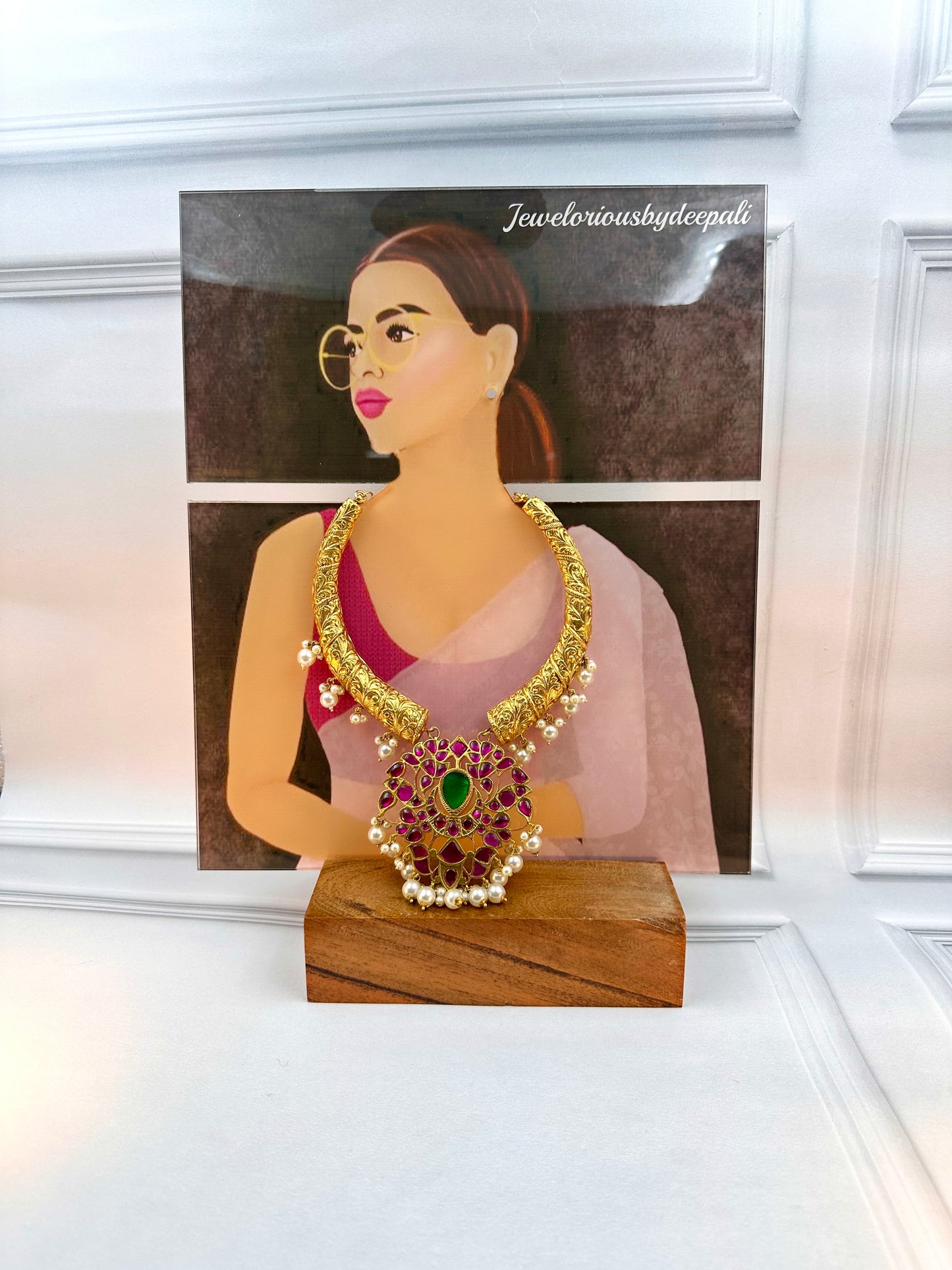 Gold Hasli With Multicolour Kundan Work