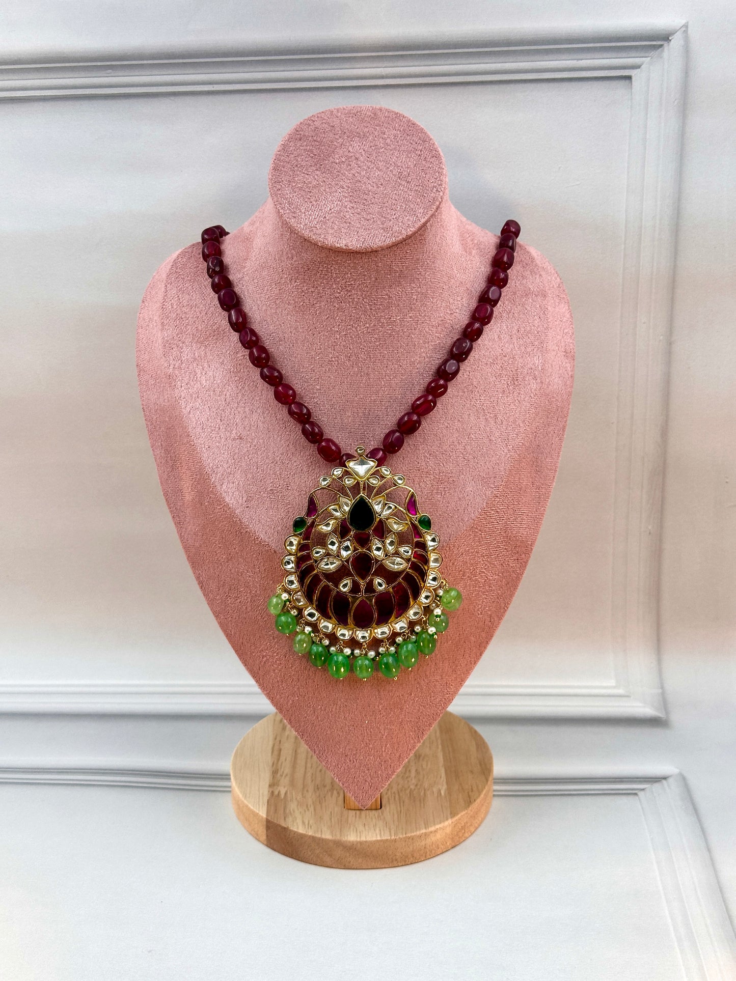 Multicolour Kundan Work With Green White Pearl Hanging
