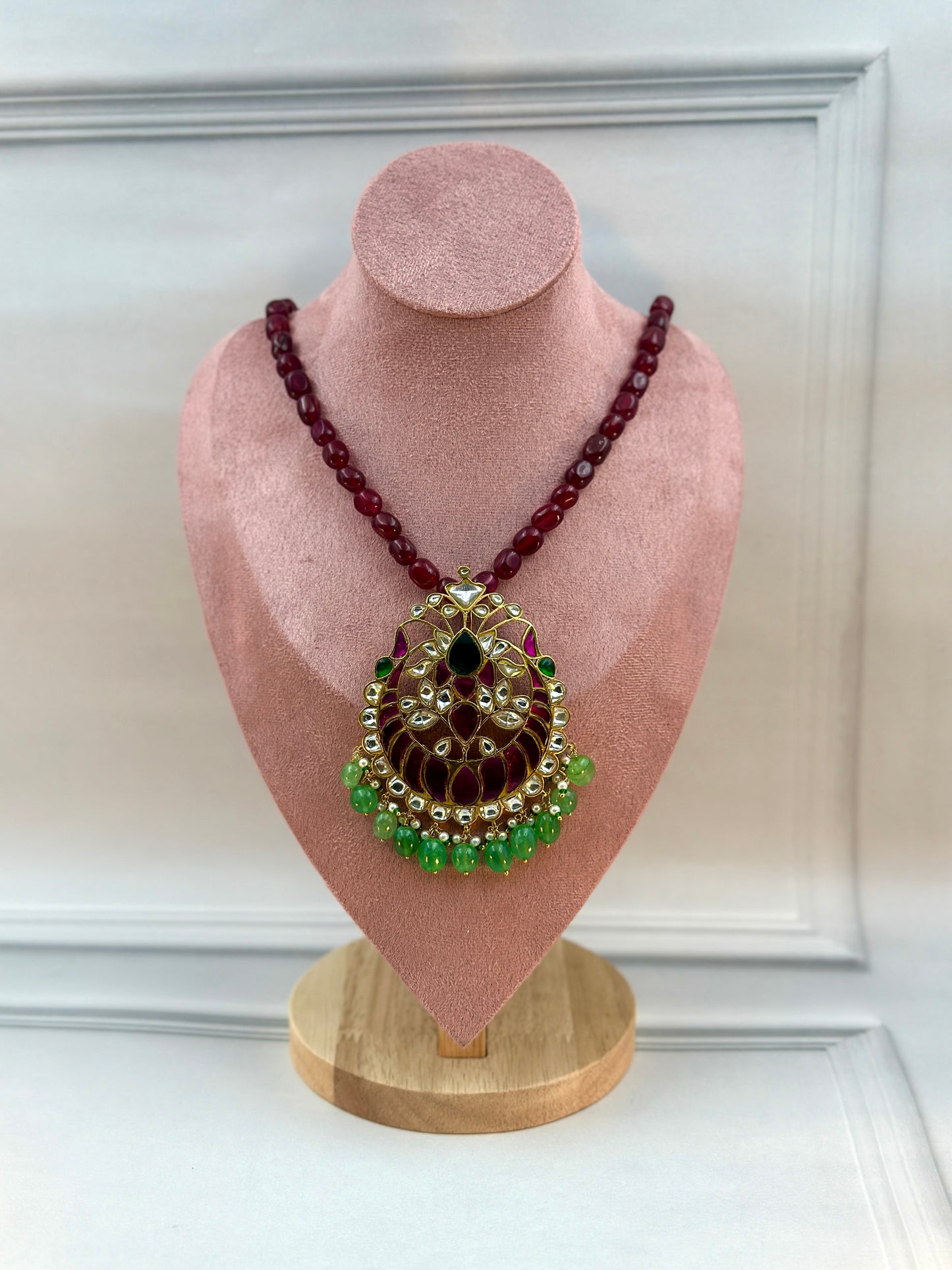 Multicolour Kundan Work With Green White Pearl Hanging
